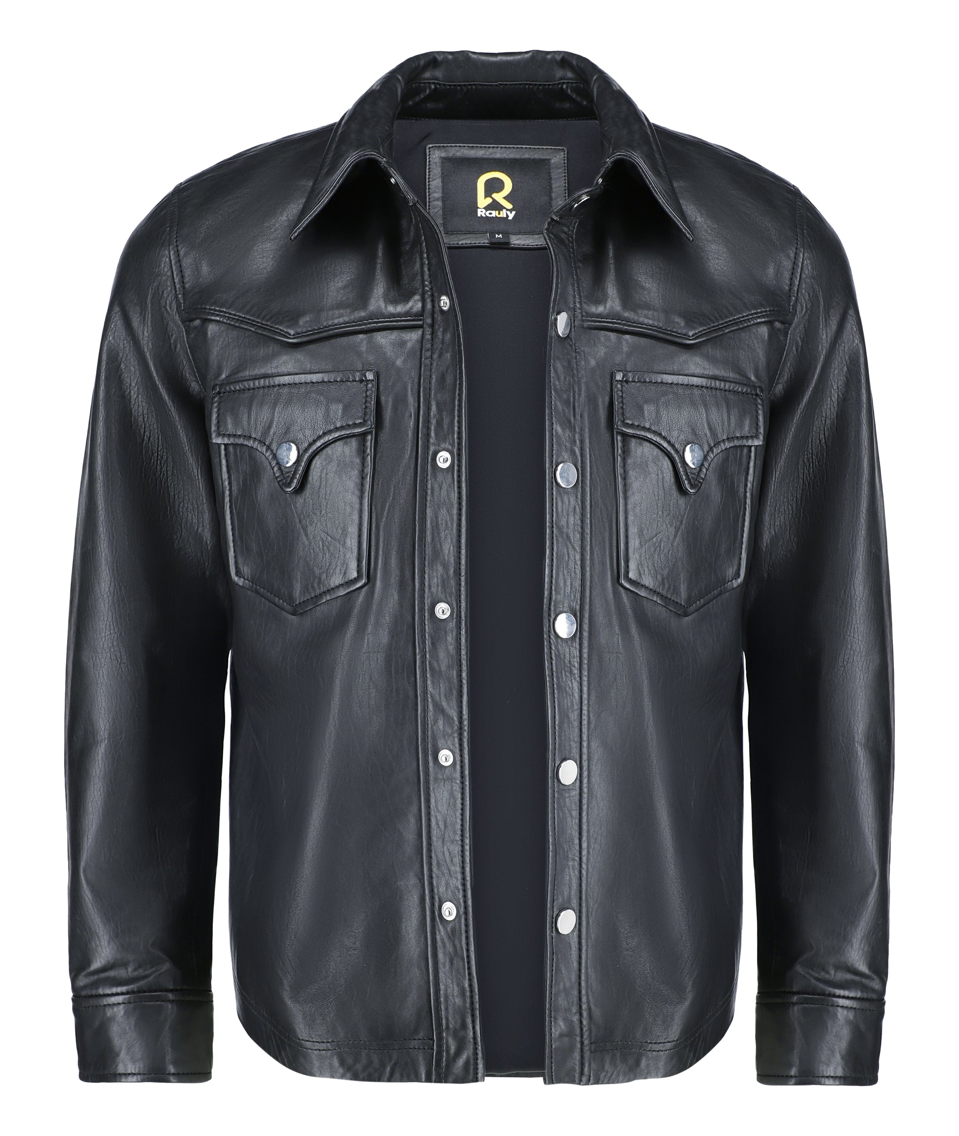 Leather Shirt - Lambskin Leather Blazer Men (Black)