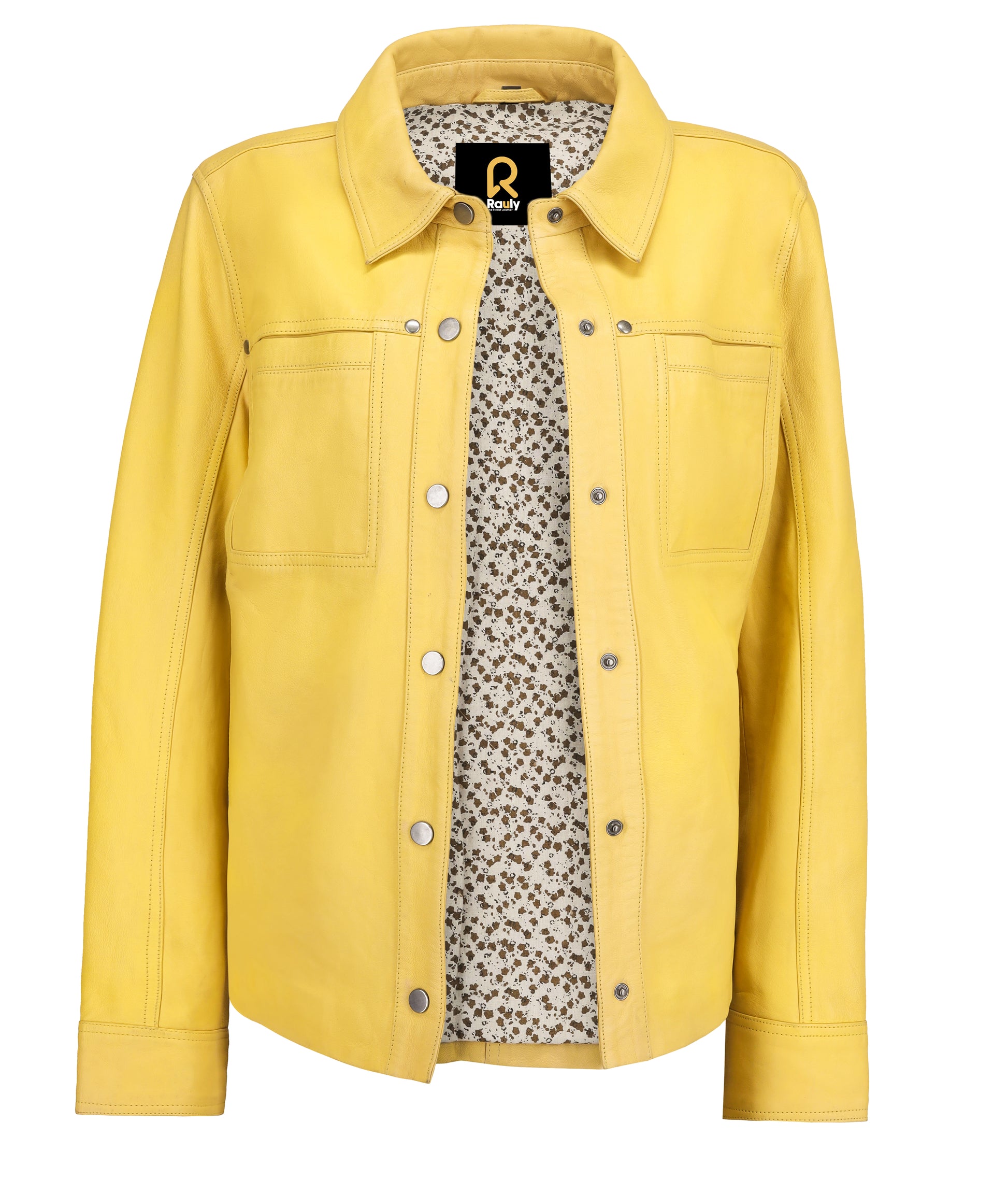 Button Front Lambskin Leather Blazer (Yellow)