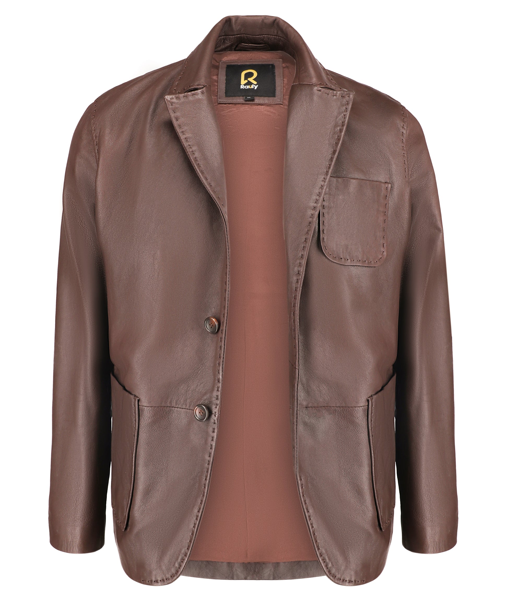 Lambskin Leather Blazer Men Casual Coat (Brown)