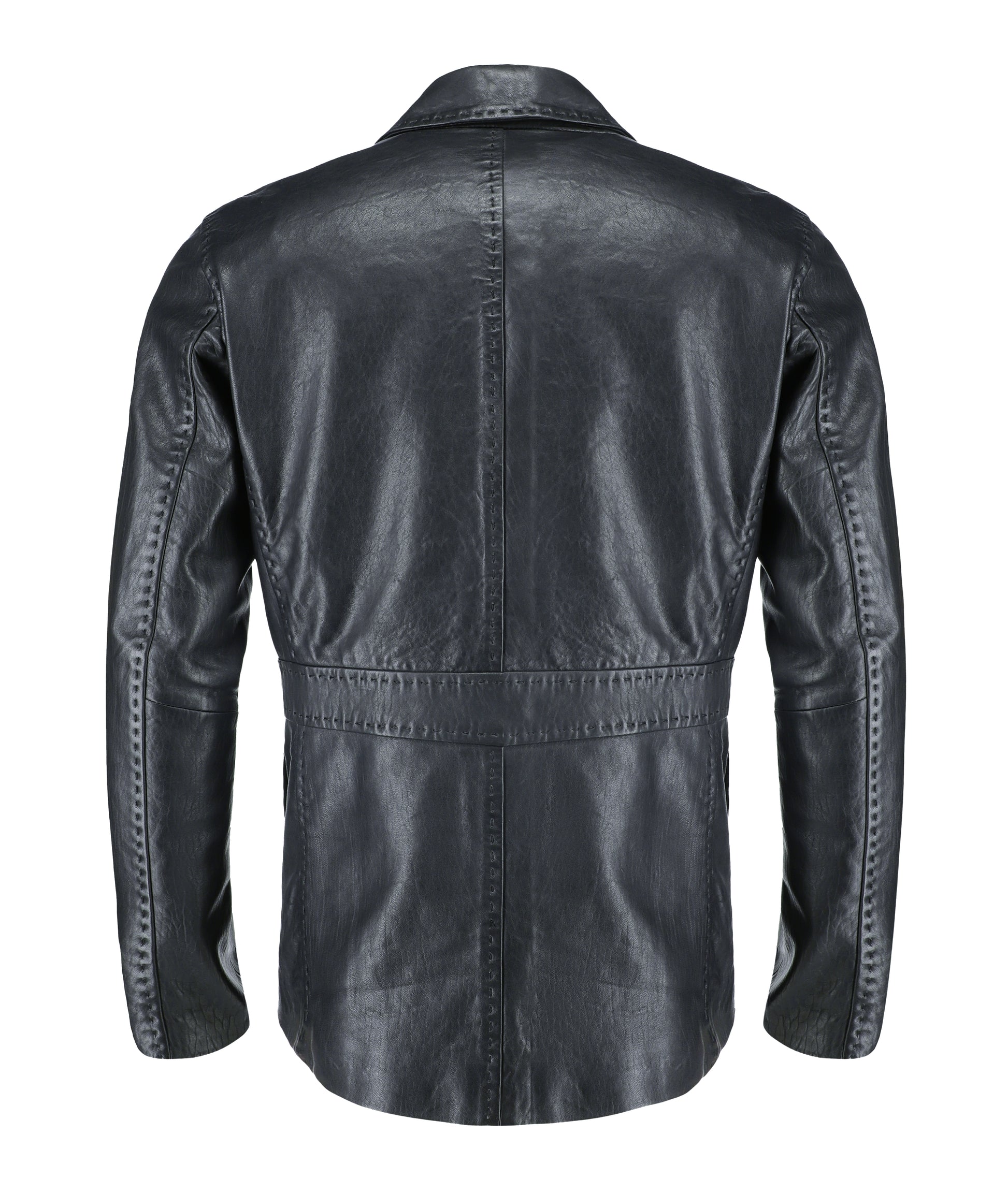 Lambskin Leather Blazer Men Casual Coat (Black)