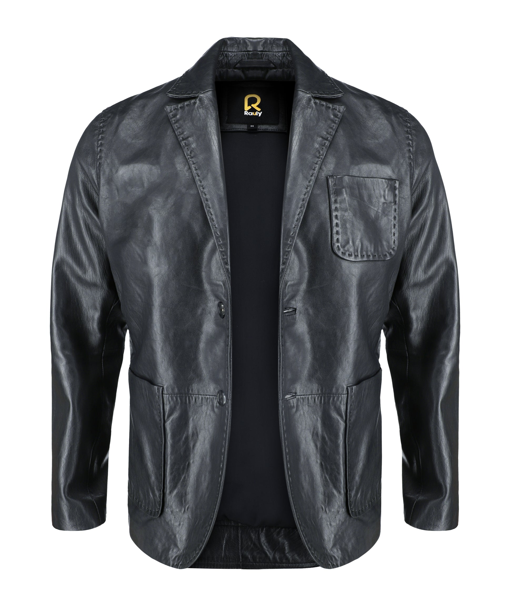 Lambskin Leather Blazer Men Casual Coat (Black)