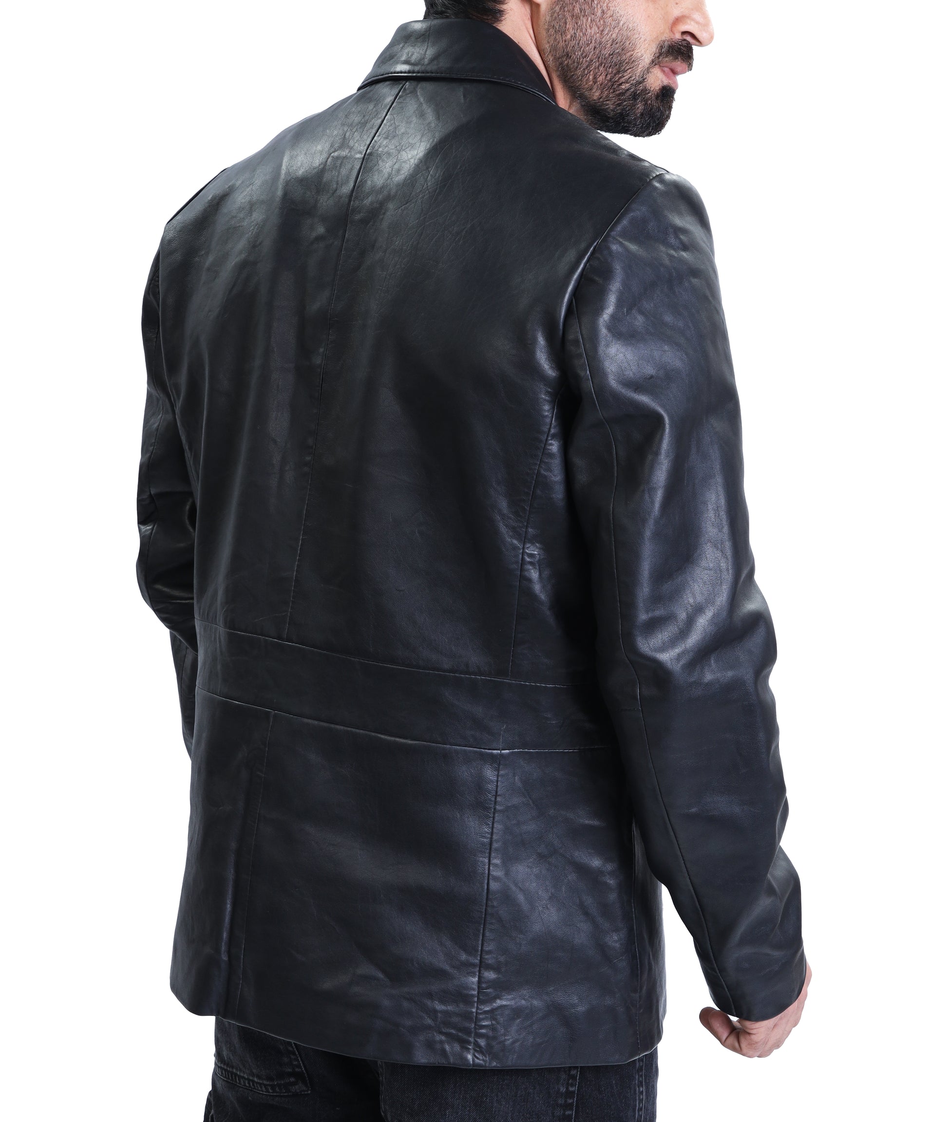 Notched Collar Classic Bond’s Style Ultimate Leather Blazer (Black)