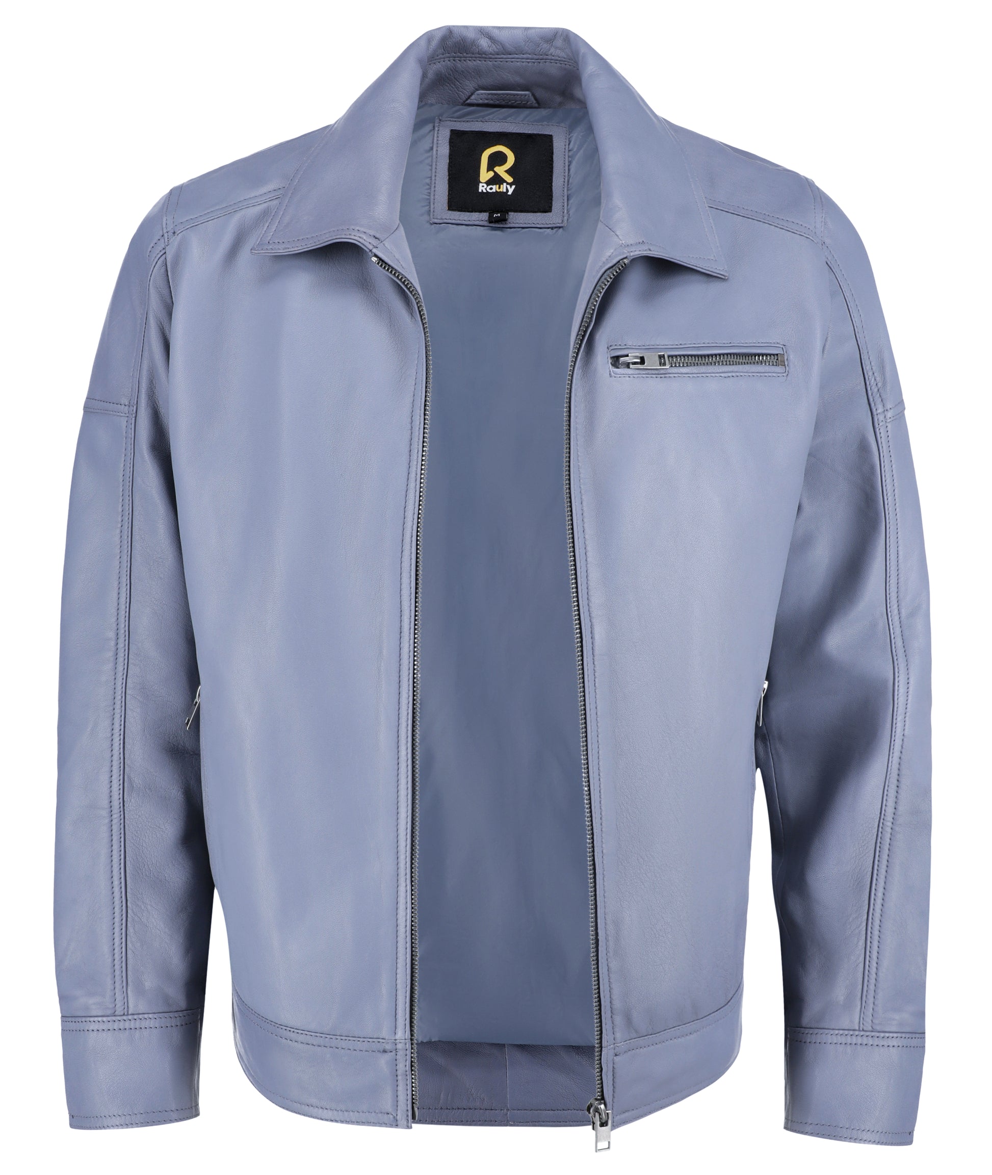 Polo Collar Premium Leather Jacket (Blue)