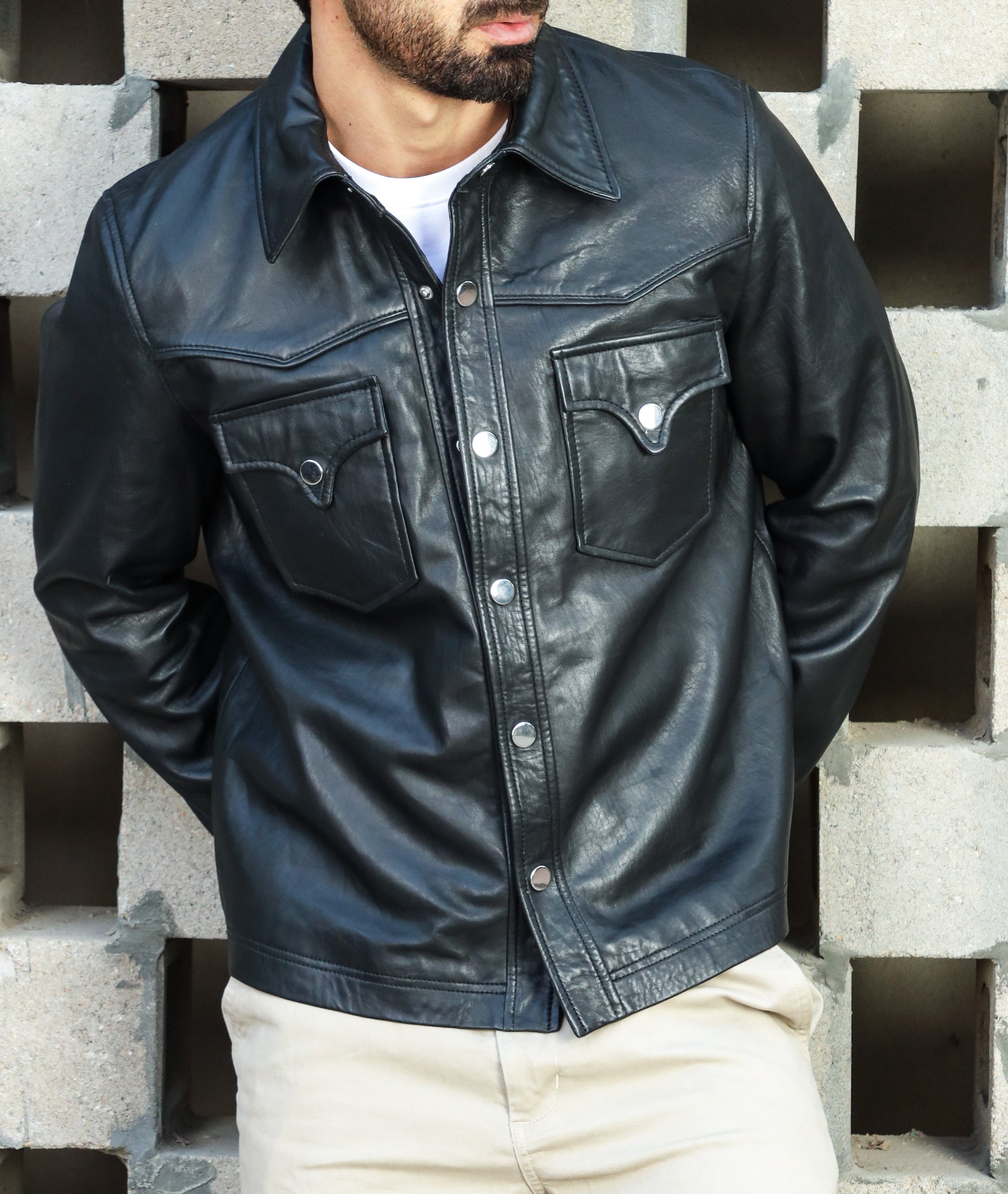 Leather Shirt - Lambskin Leather Blazer Men (Black)