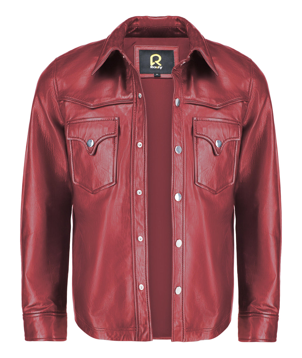 Leather Shirt - Lambskin Leather Blazer Men (Burgundy)