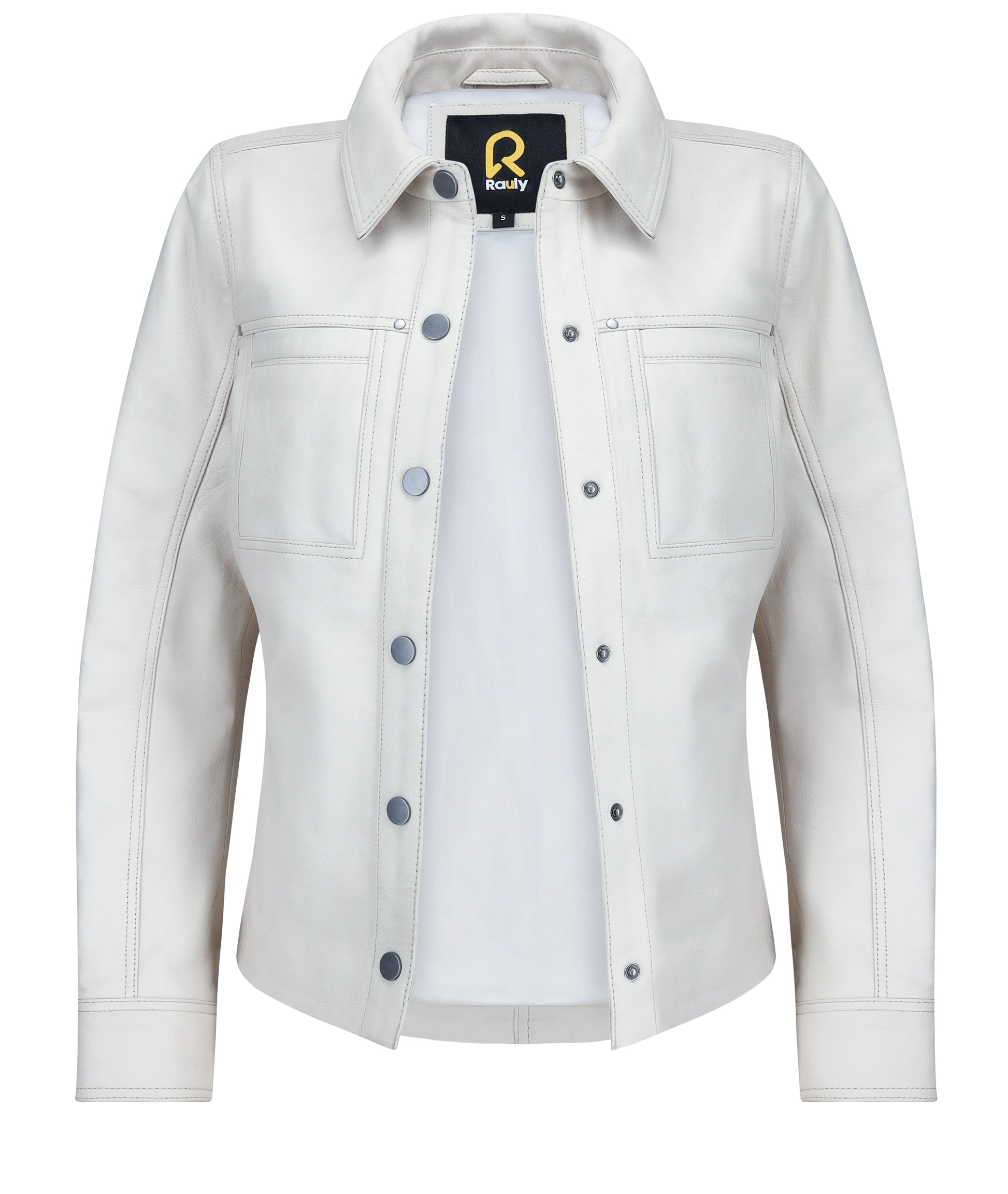 Button Front Lambskin Leather Blazer (Ash White)
