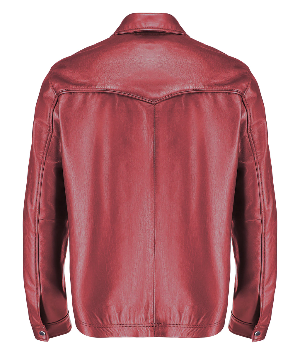 Leather Shirt - Lambskin Leather Blazer Men (Burgundy)