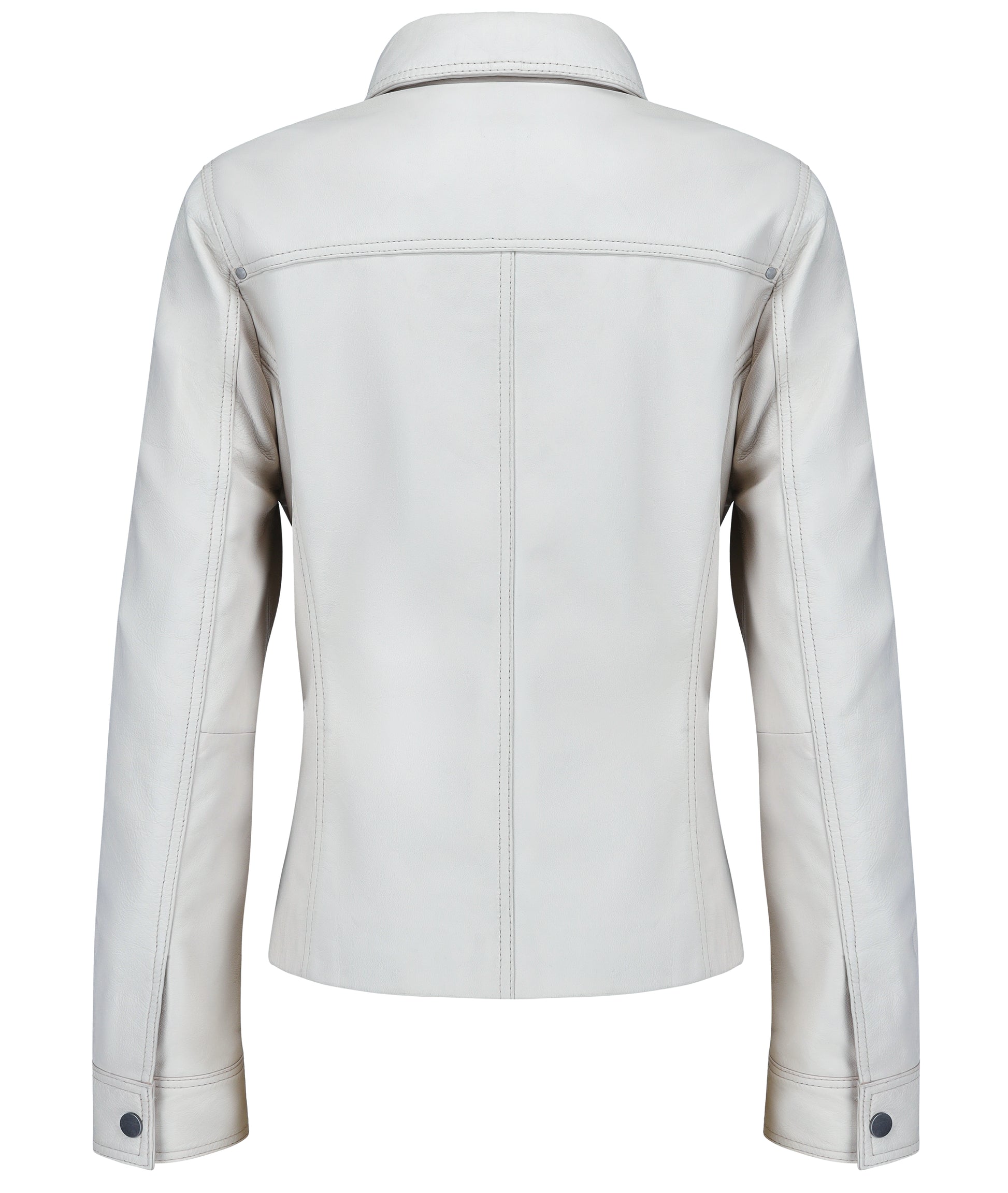Button Front Lambskin Leather Blazer (Ash White)