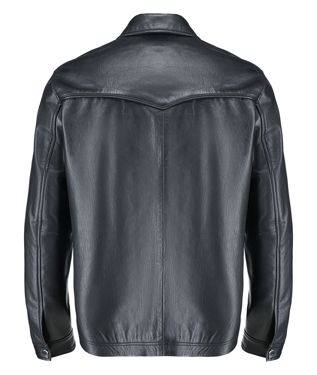 Leather Shirt - Lambskin Leather Blazer Men (Black)