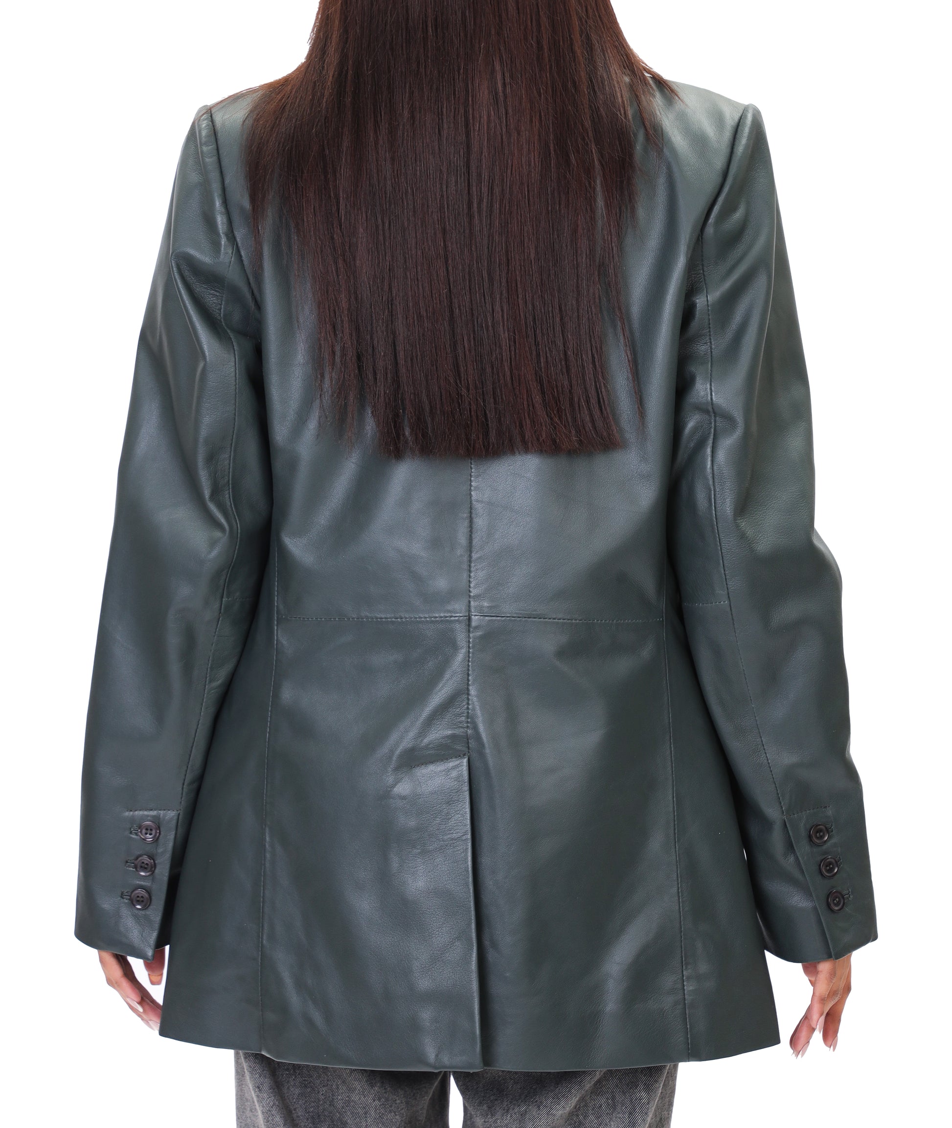 Classic 2-Button Lambskin Leather Blazer (Green)