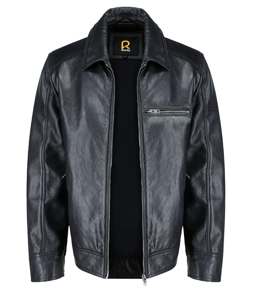 Polo Collar Premium Leather Jacket (Black)