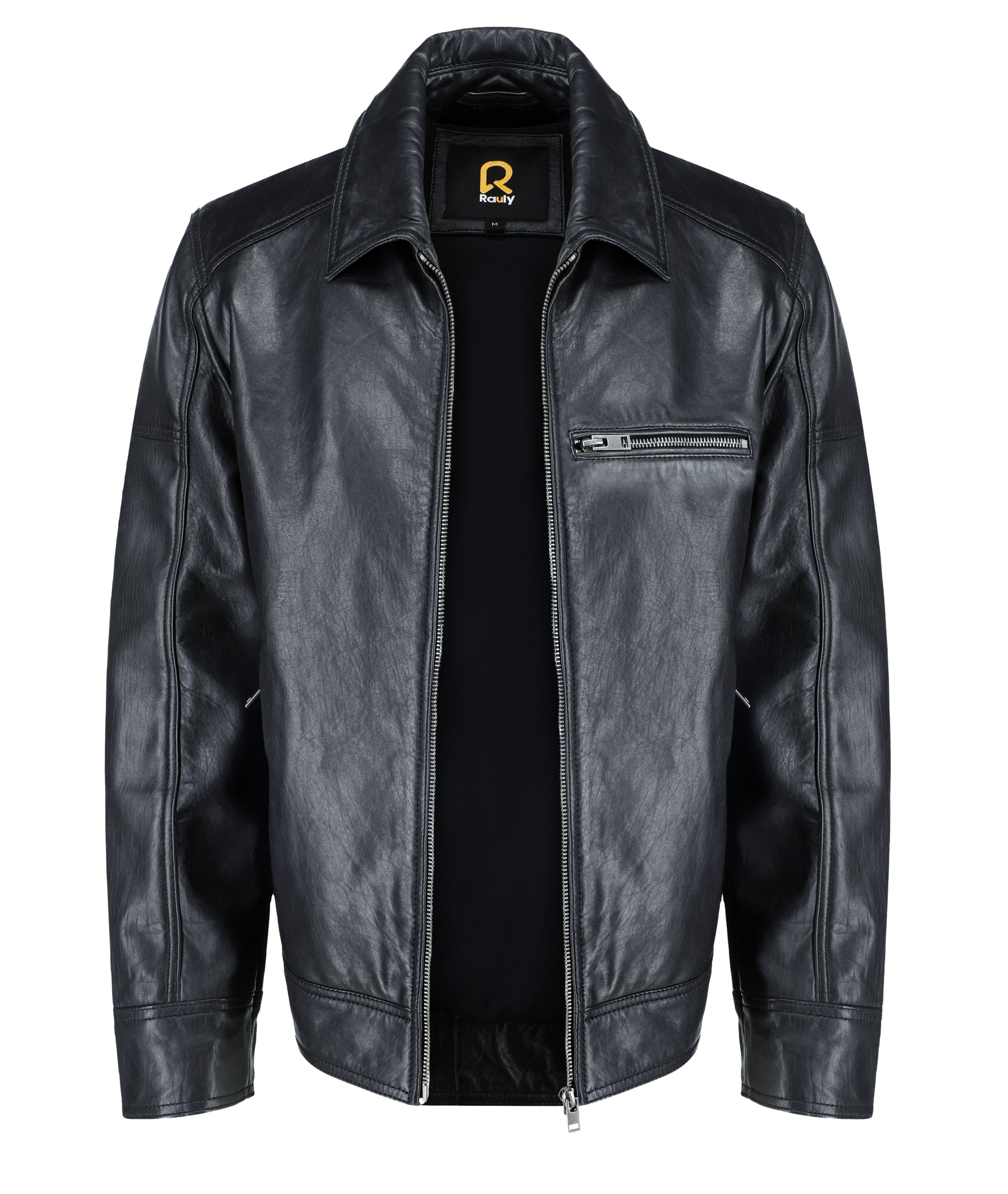 Polo Collar Premium Leather Jacket (Black)
