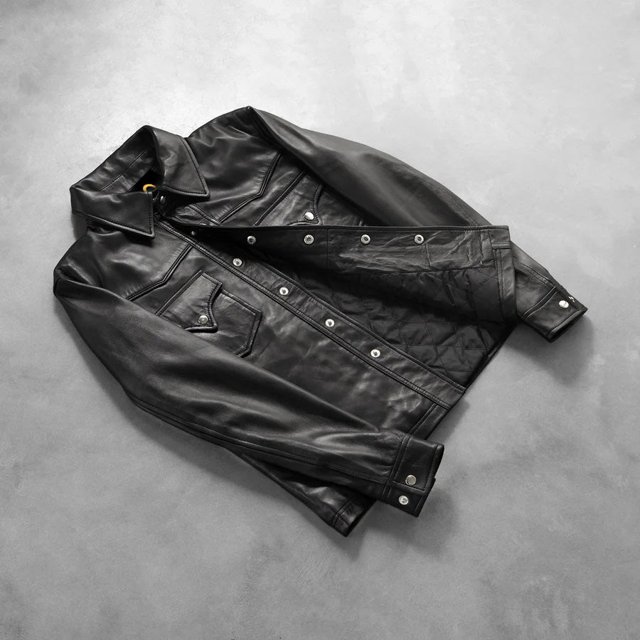 Leather Shirt - Lambskin Leather Blazer Men (Black)