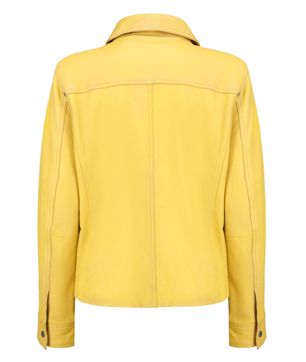Button Front Lambskin Leather Blazer (Yellow)