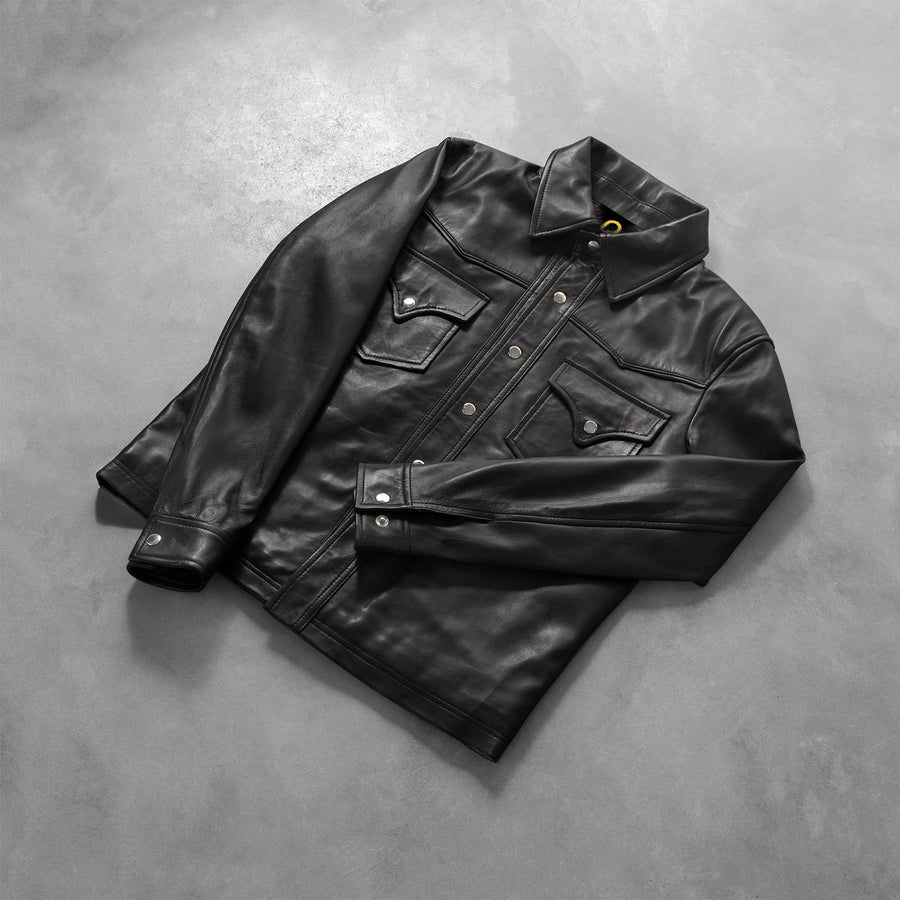 Leather Shirt - Lambskin Leather Blazer Men (Black)
