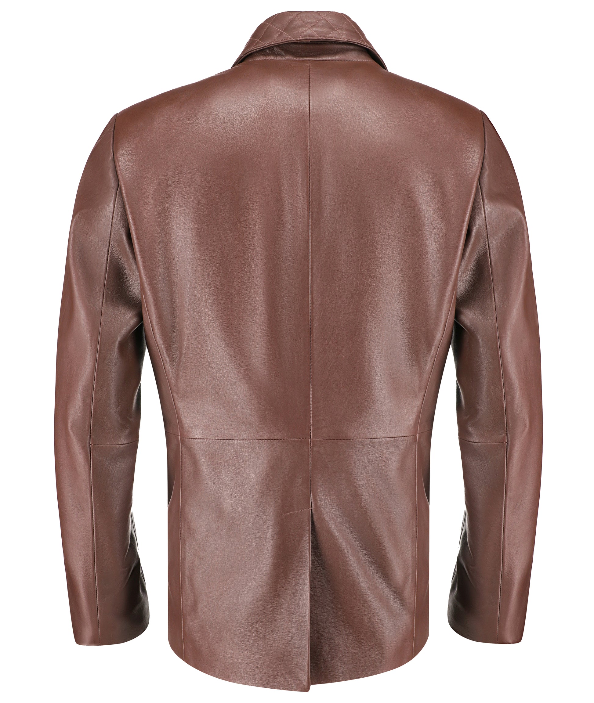 Notched Collar Lambskin Leather Blazer Men (Brown)