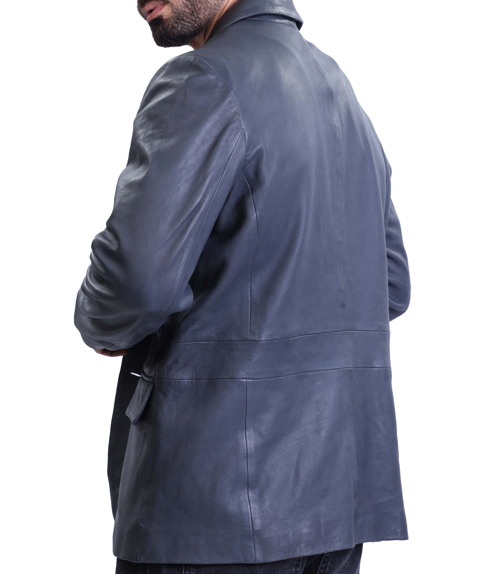 Notched Collar Classic Bond’s Style Ultimate Leather Blazer (Blue)