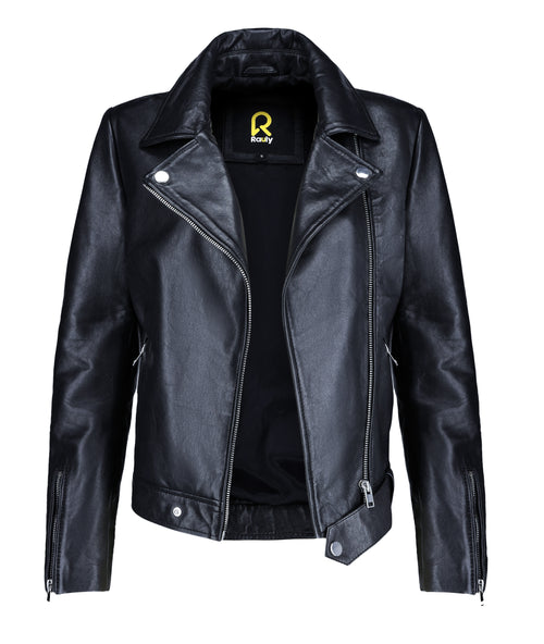 Biker Style Vintage Leather Jacket Women | Zipper (Black)