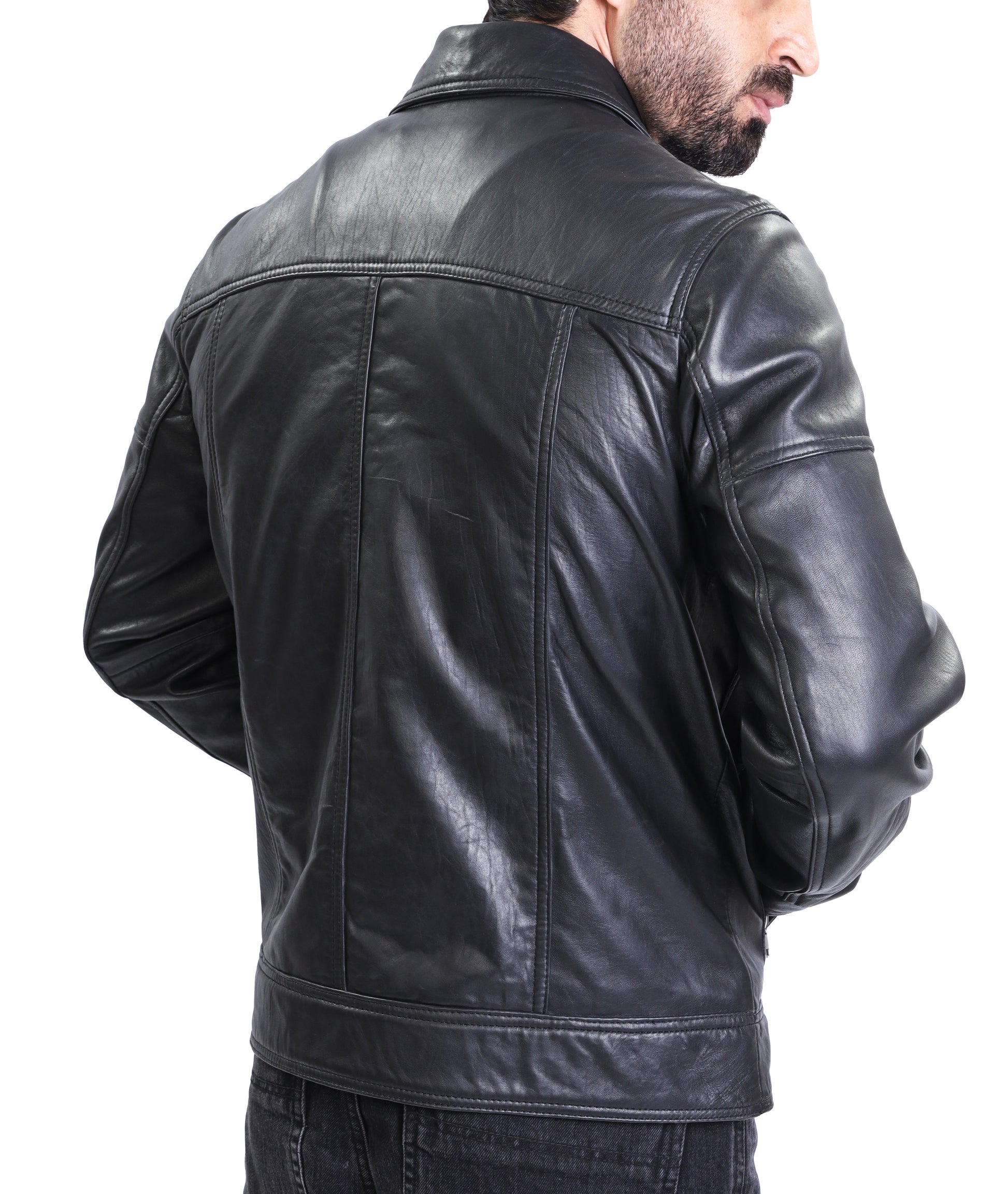 Polo Collar Premium Leather Jacket (Black)