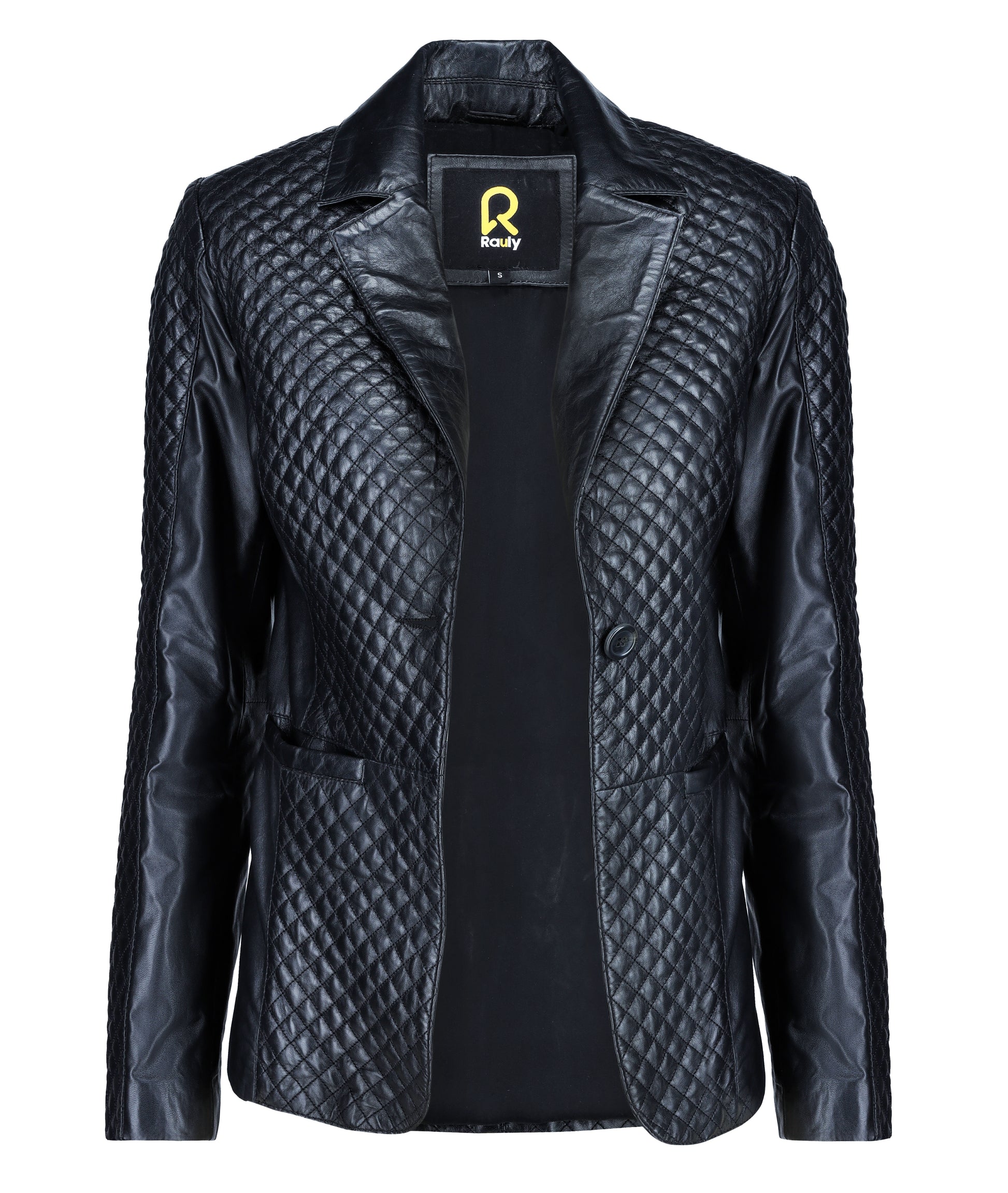 Quilted Front Lambskin Leather Blazer (Black)