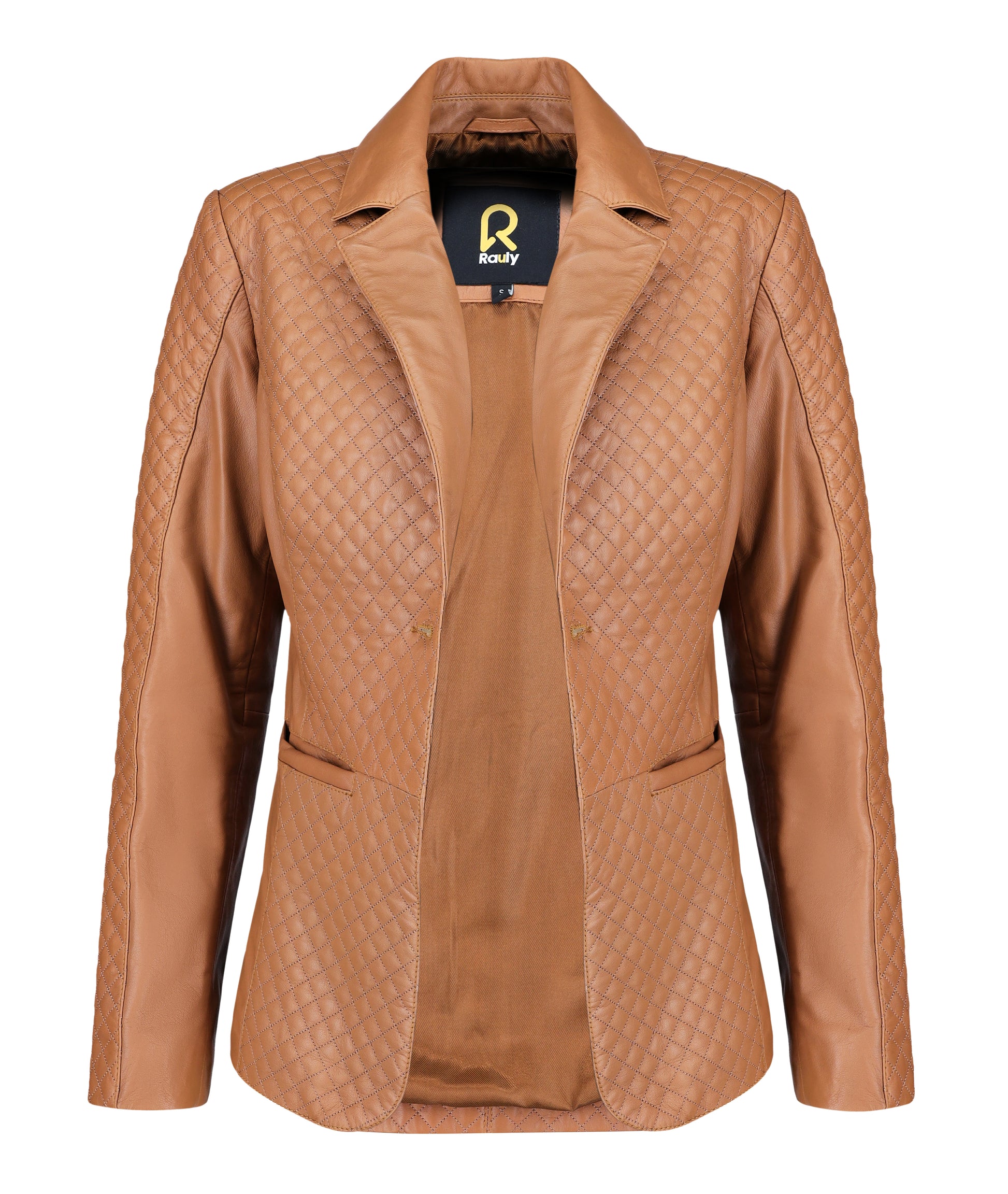 Quilted Front Lambskin Leather Blazer (Cognac)