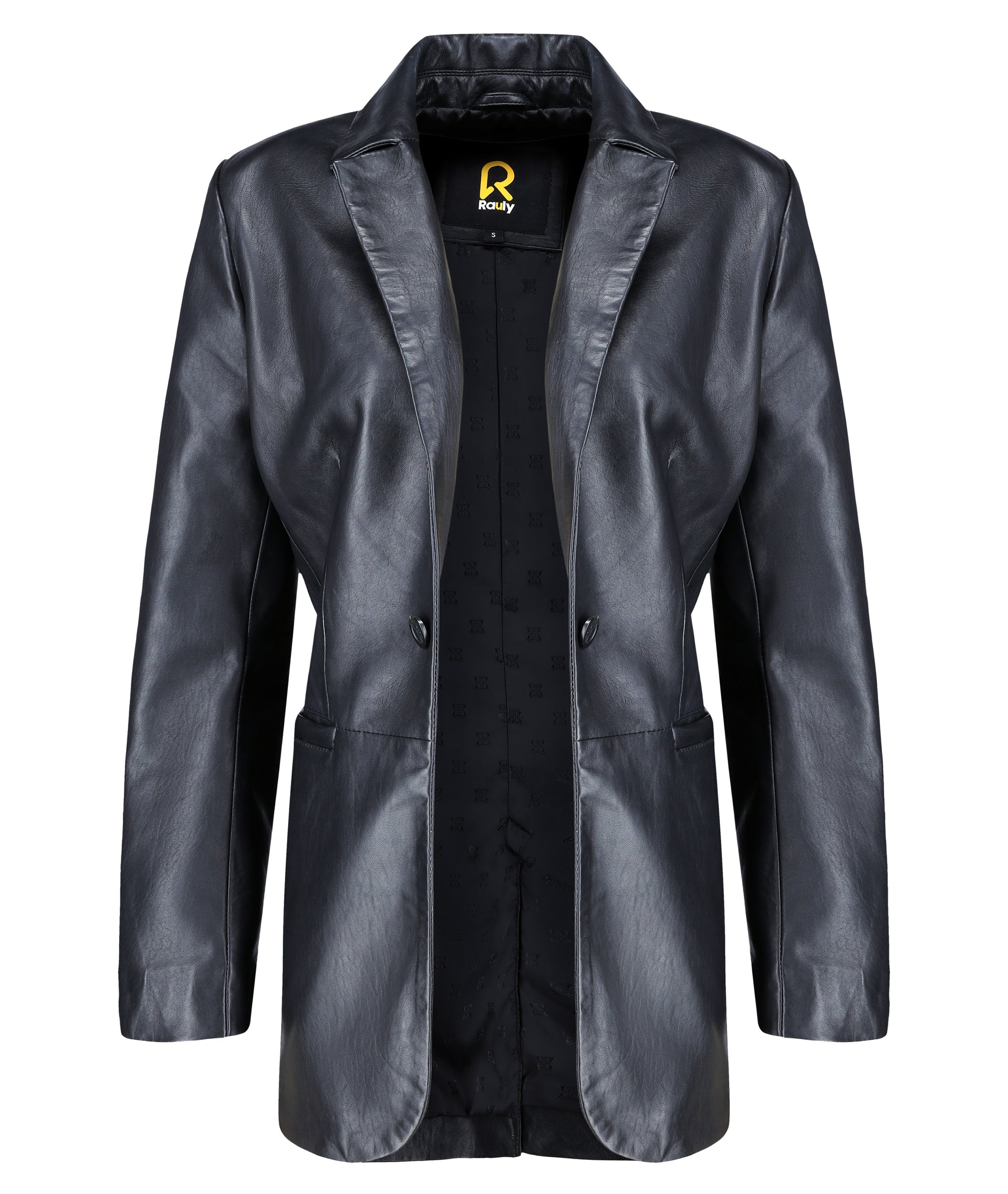 Classic 2-Button Lambskin Leather Blazer (Black)
