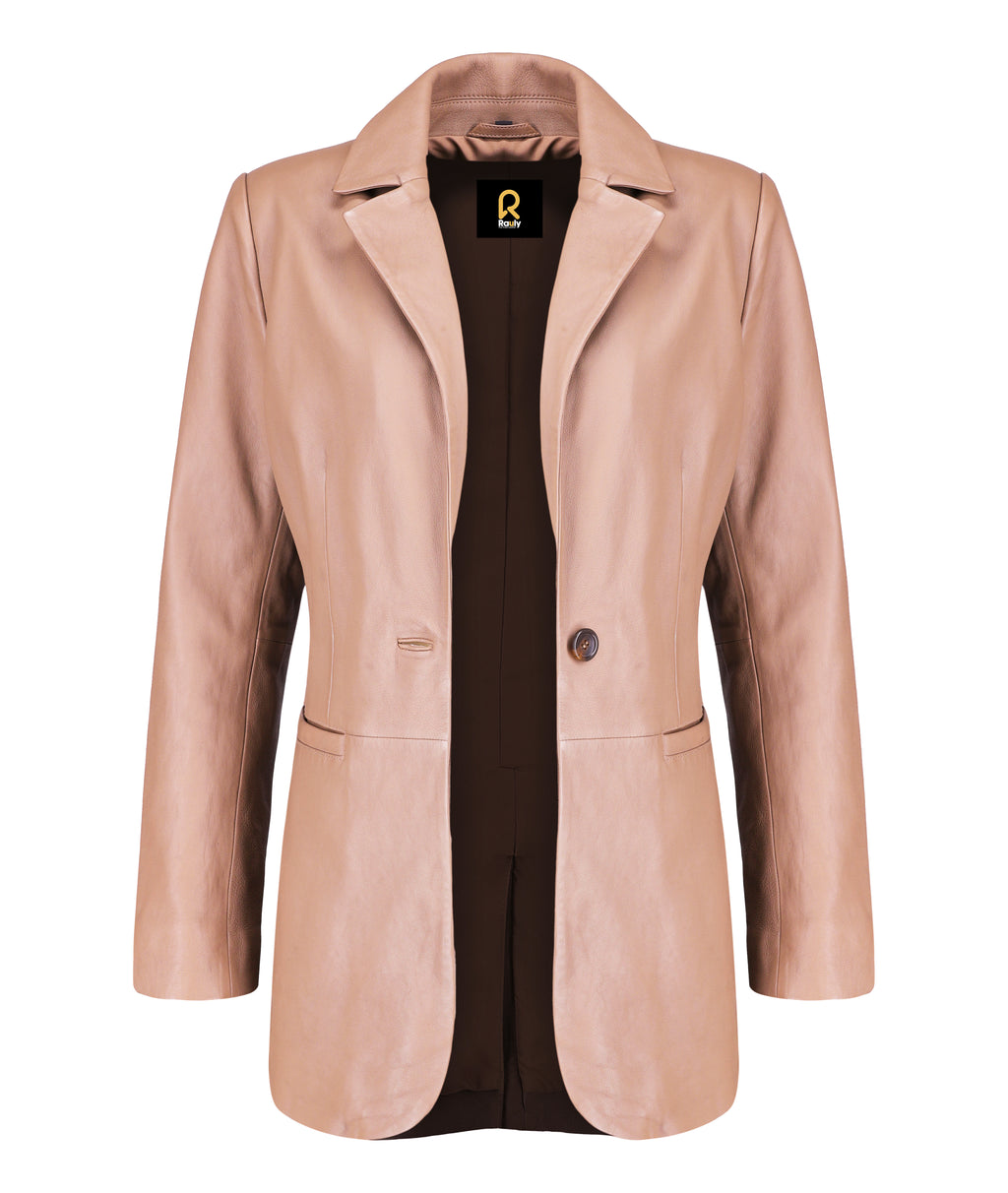 Classic 2-Button Lambskin Leather Blazer (Tan)