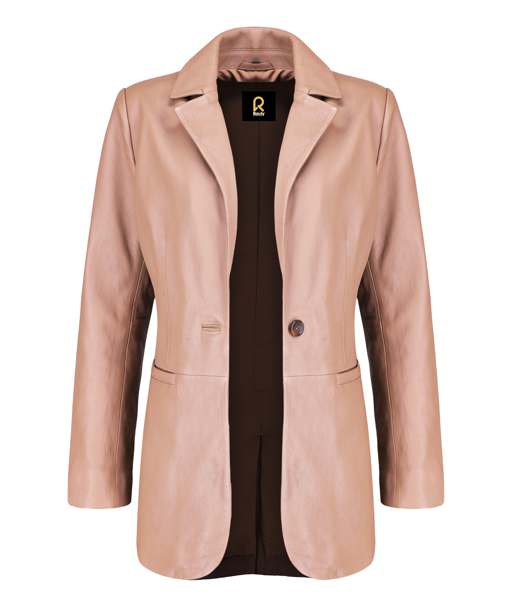 Classic 2-Button Lambskin Leather Blazer (Tan)