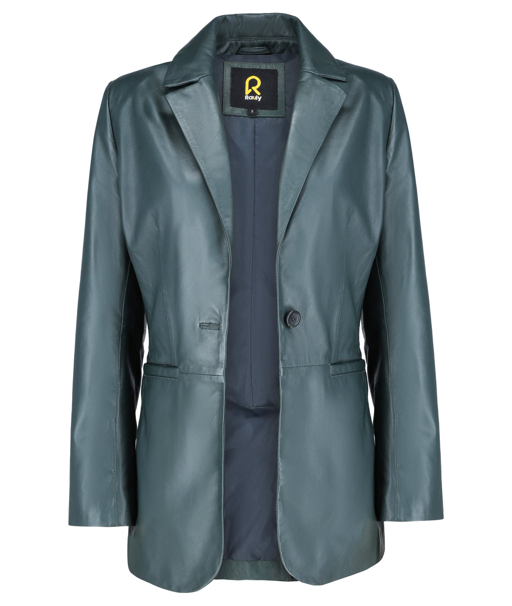 Classic 2-Button Lambskin Leather Blazer (Green)
