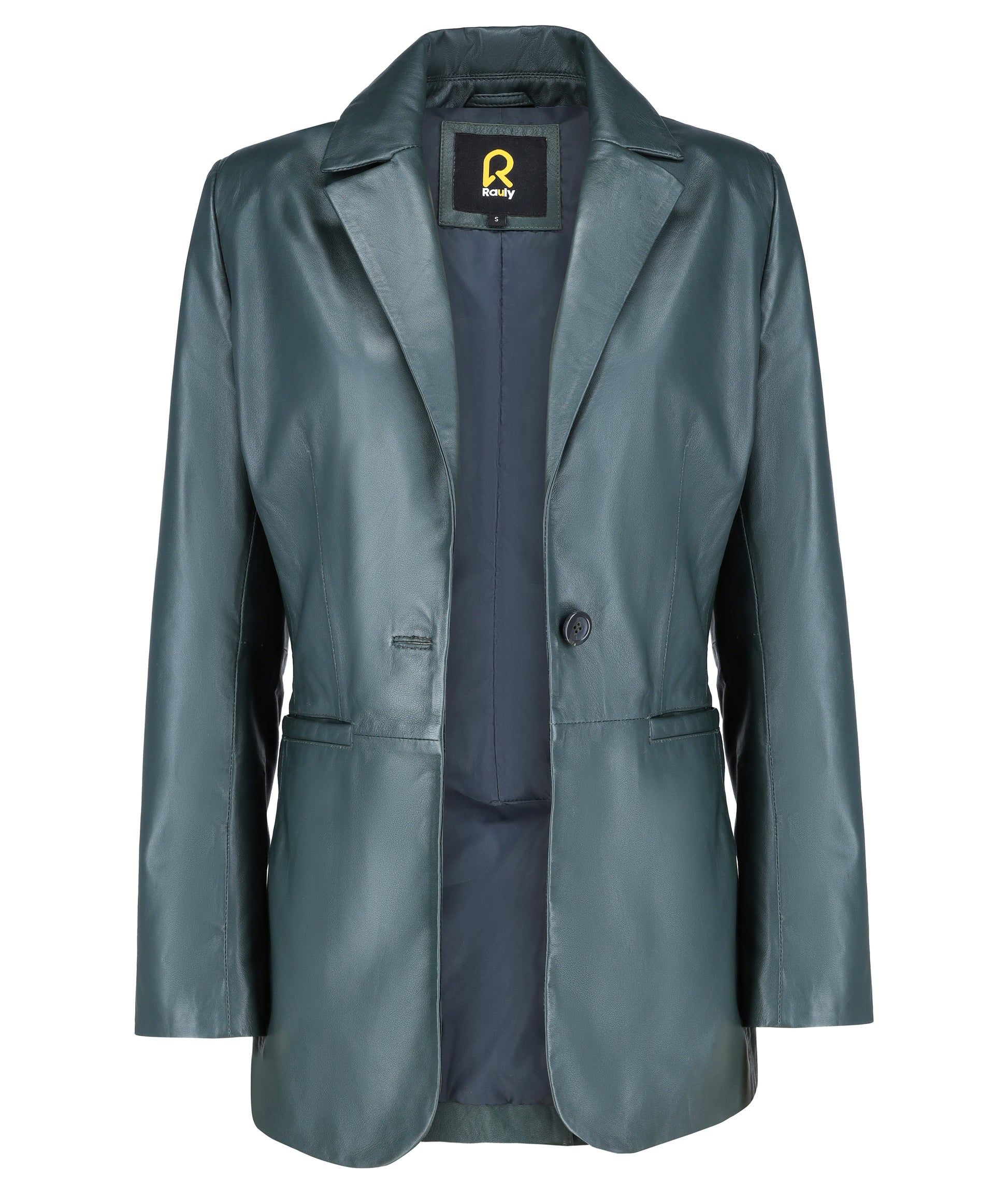 Classic 2-Button Lambskin Leather Blazer (Green)