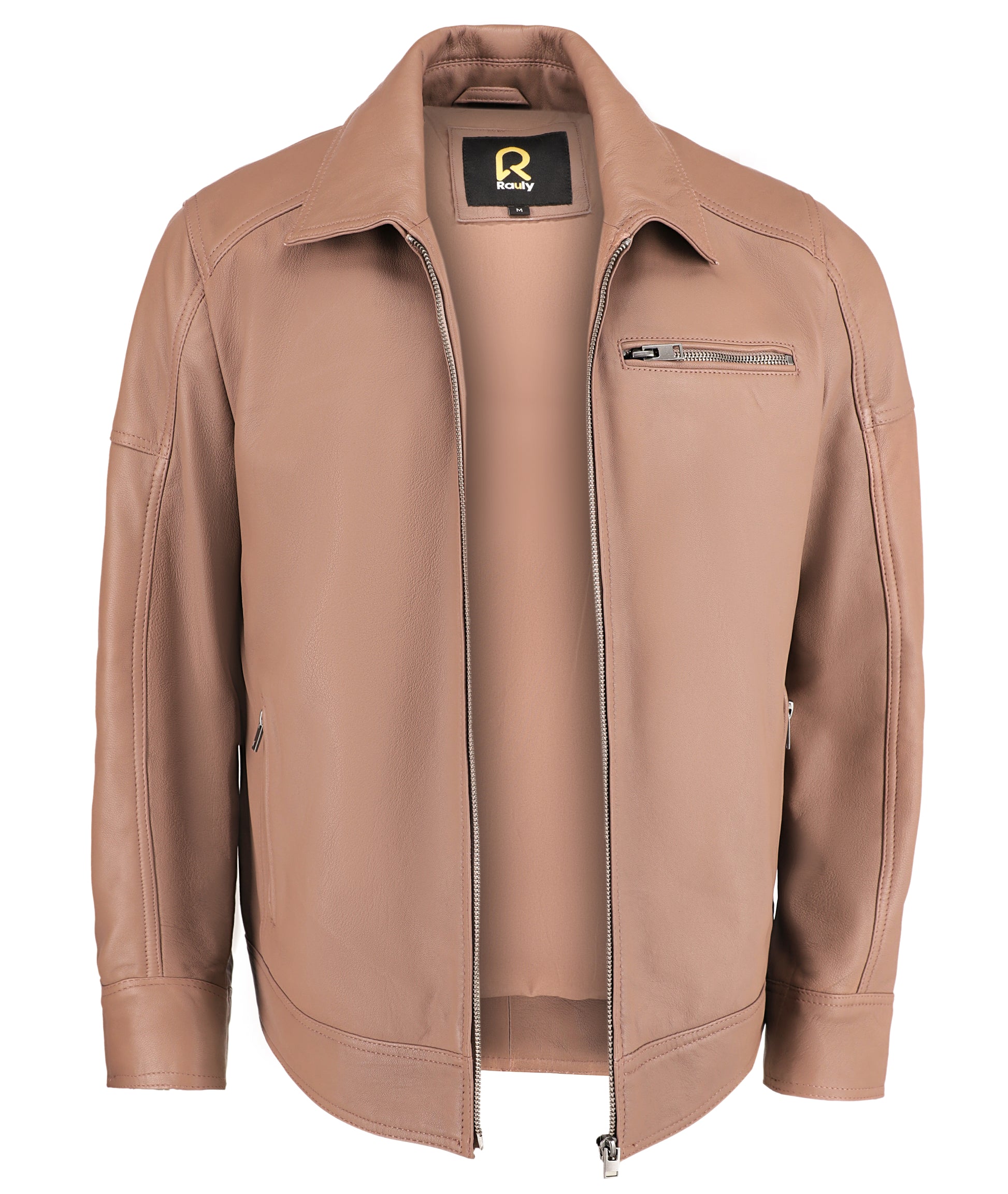 Polo Collar Premium Leather Jacket (Tan)