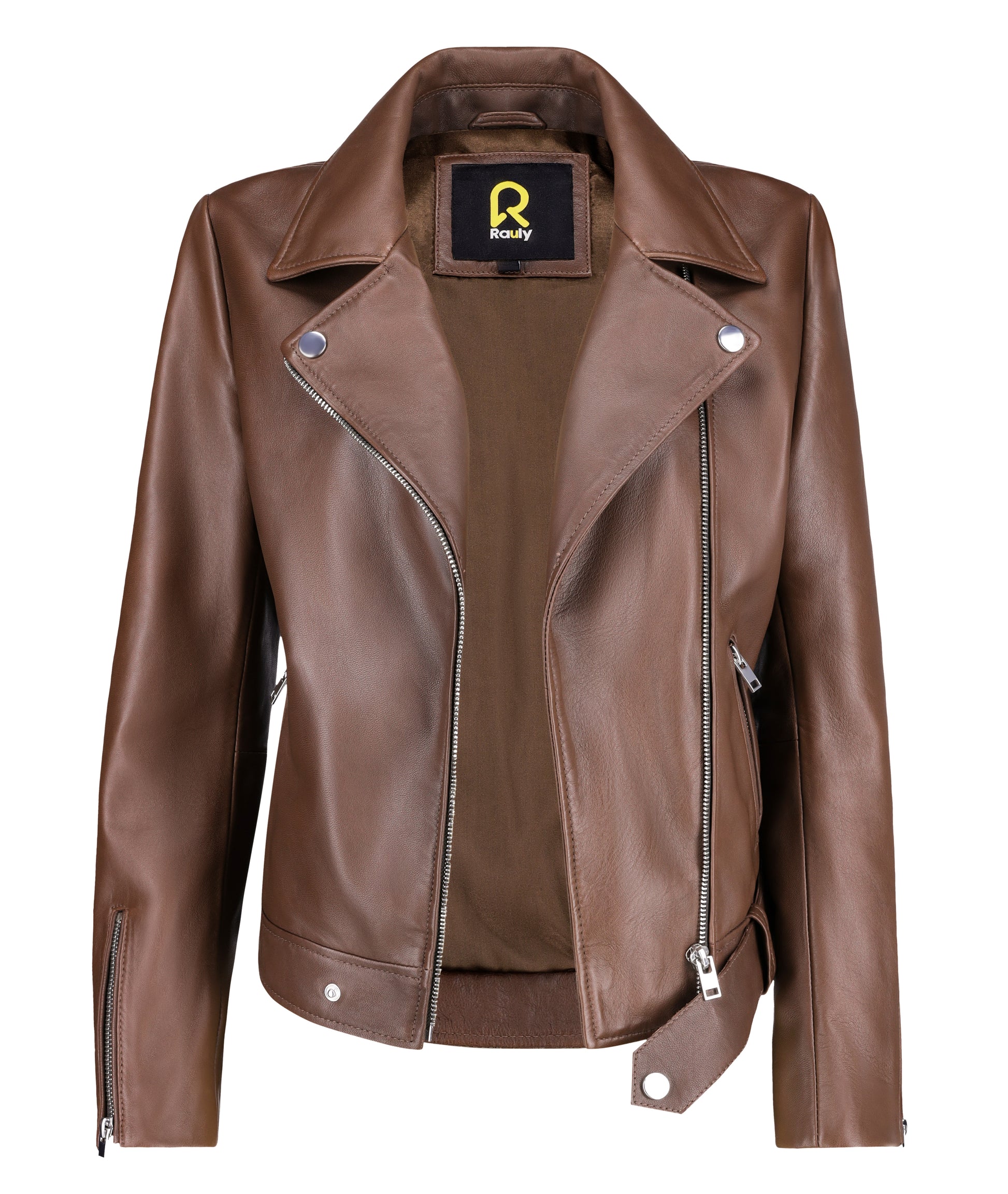 Biker Style Vintage Leather Jacket Women | Zipper (Brown)