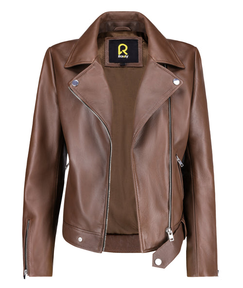 Biker Style Vintage Leather Jacket Women | Zipper (Brown)