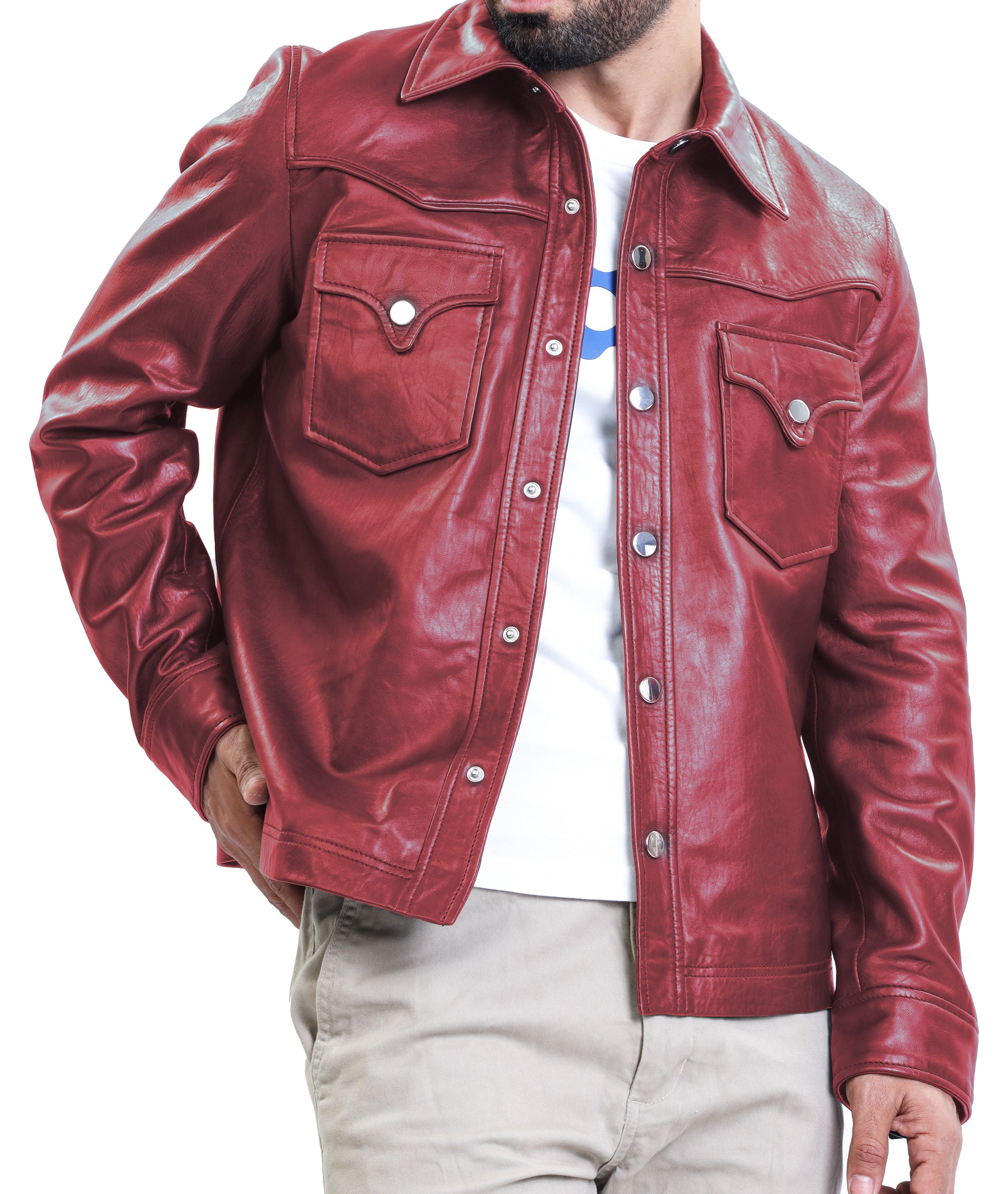 Leather Shirt - Lambskin Leather Blazer Men (Burgundy)