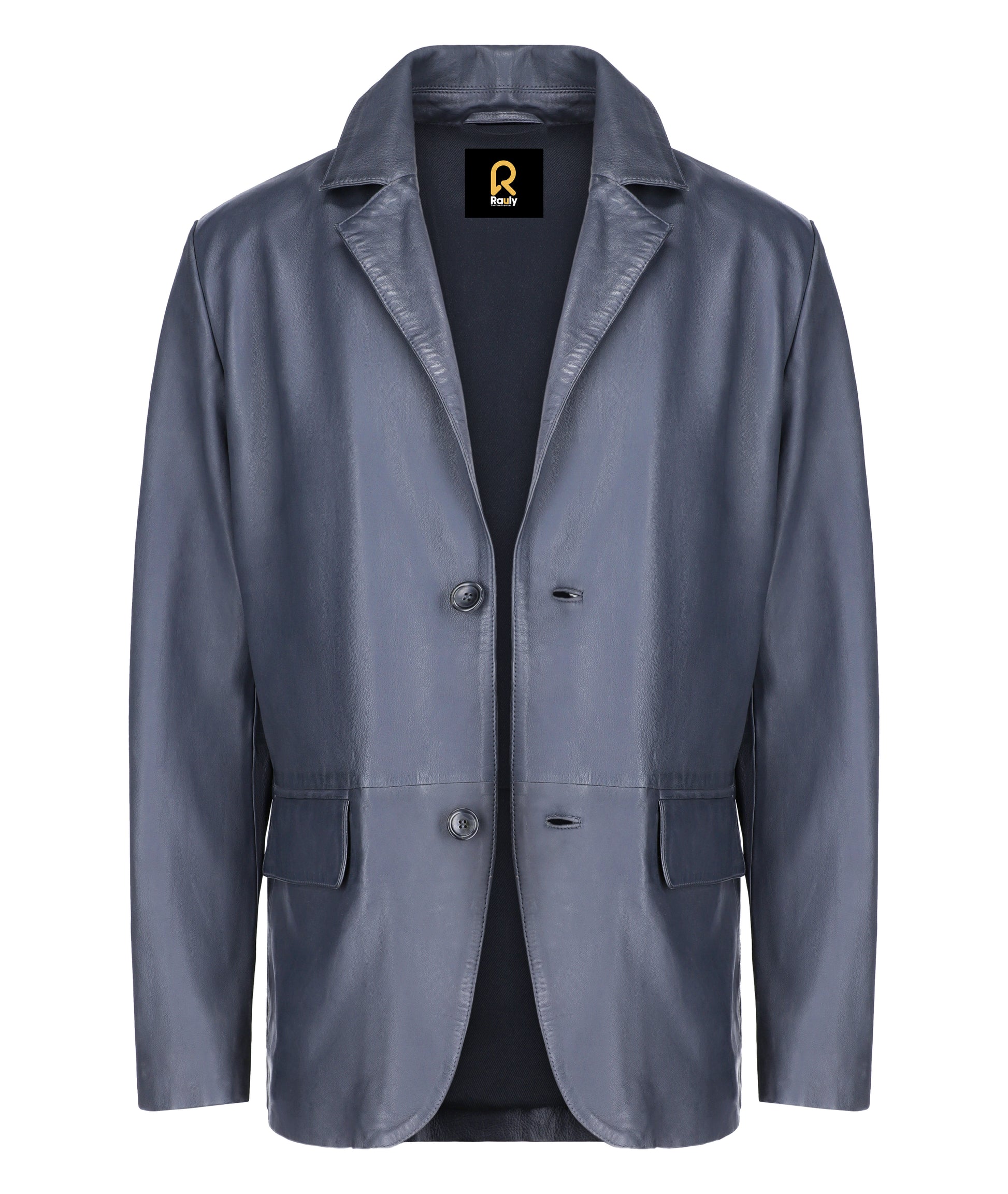 Notched Collar Classic Bond’s Style Ultimate Leather Blazer (Blue)