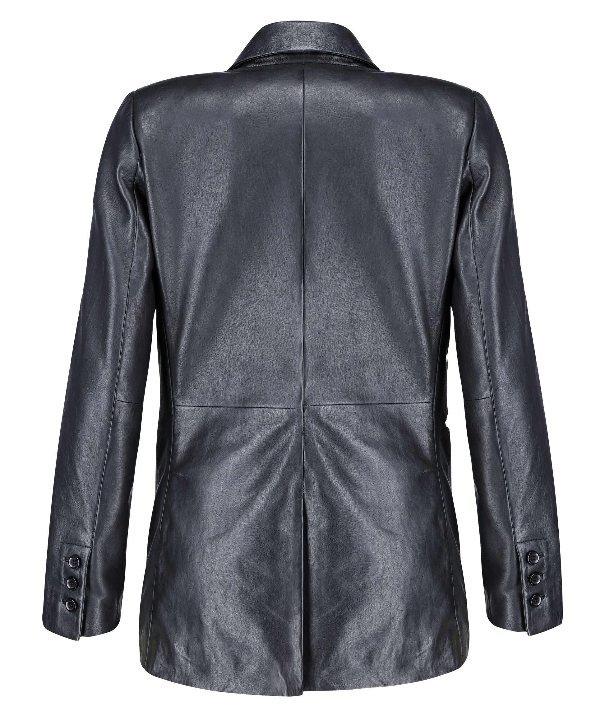 Classic 2-Button Lambskin Leather Blazer (Black)