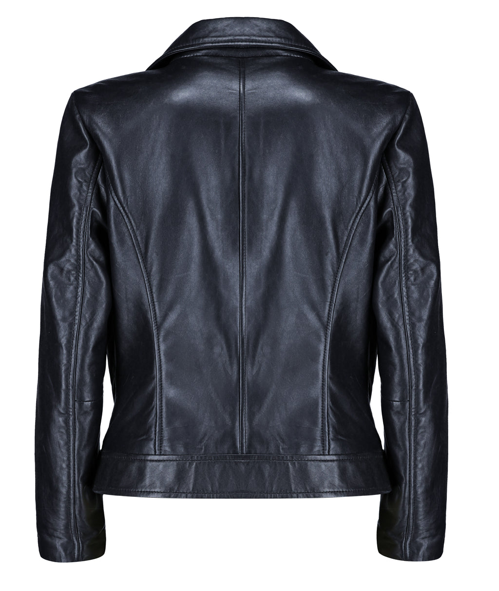Biker Style Vintage Leather Jacket Women | Zipper (Black)