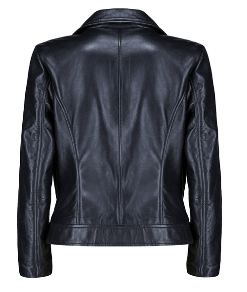 Biker Style Vintage Leather Jacket Women | Zipper (Black)