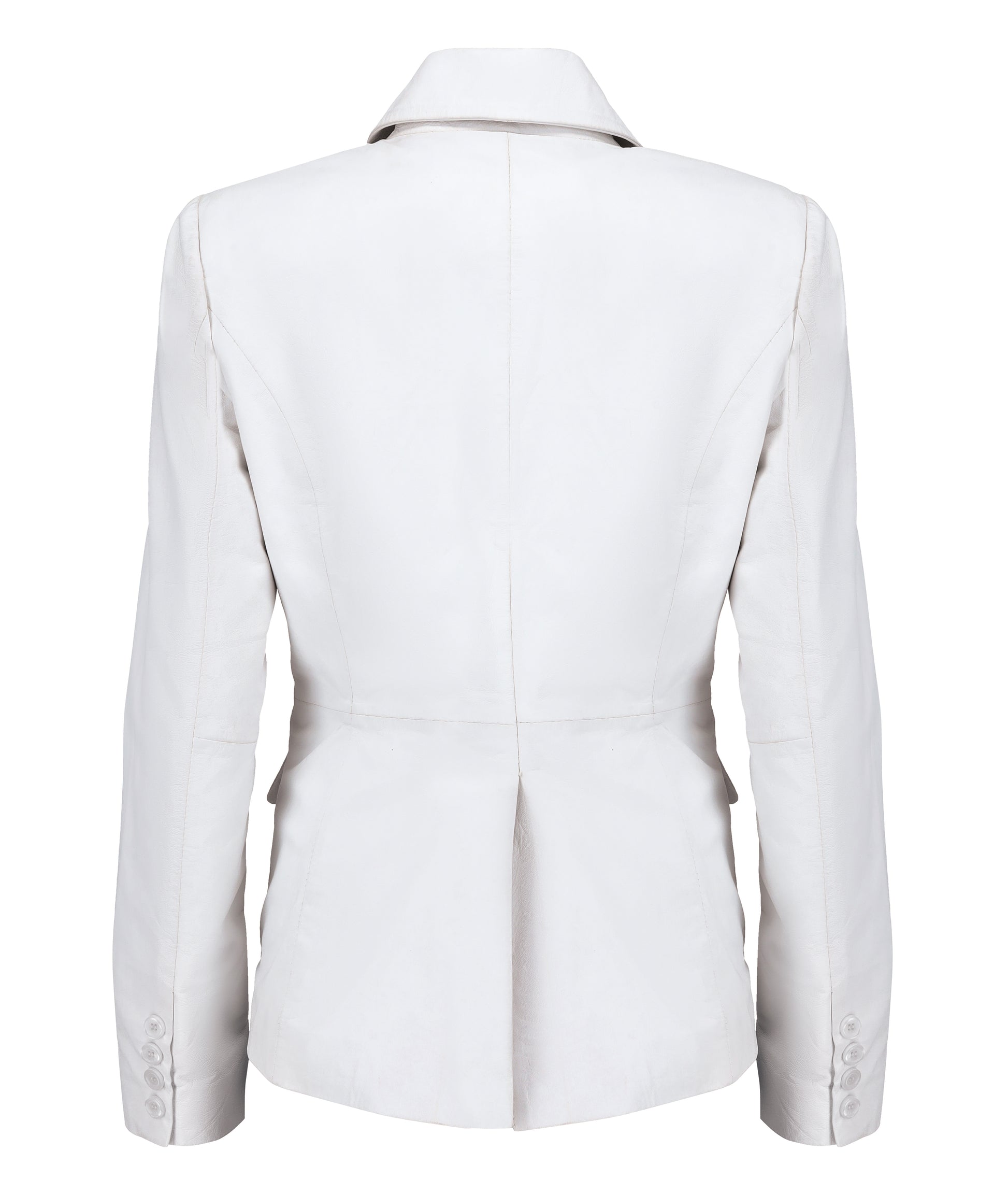 Double Breasted Fancy Buttons Lambskin Leather Blazer (White)