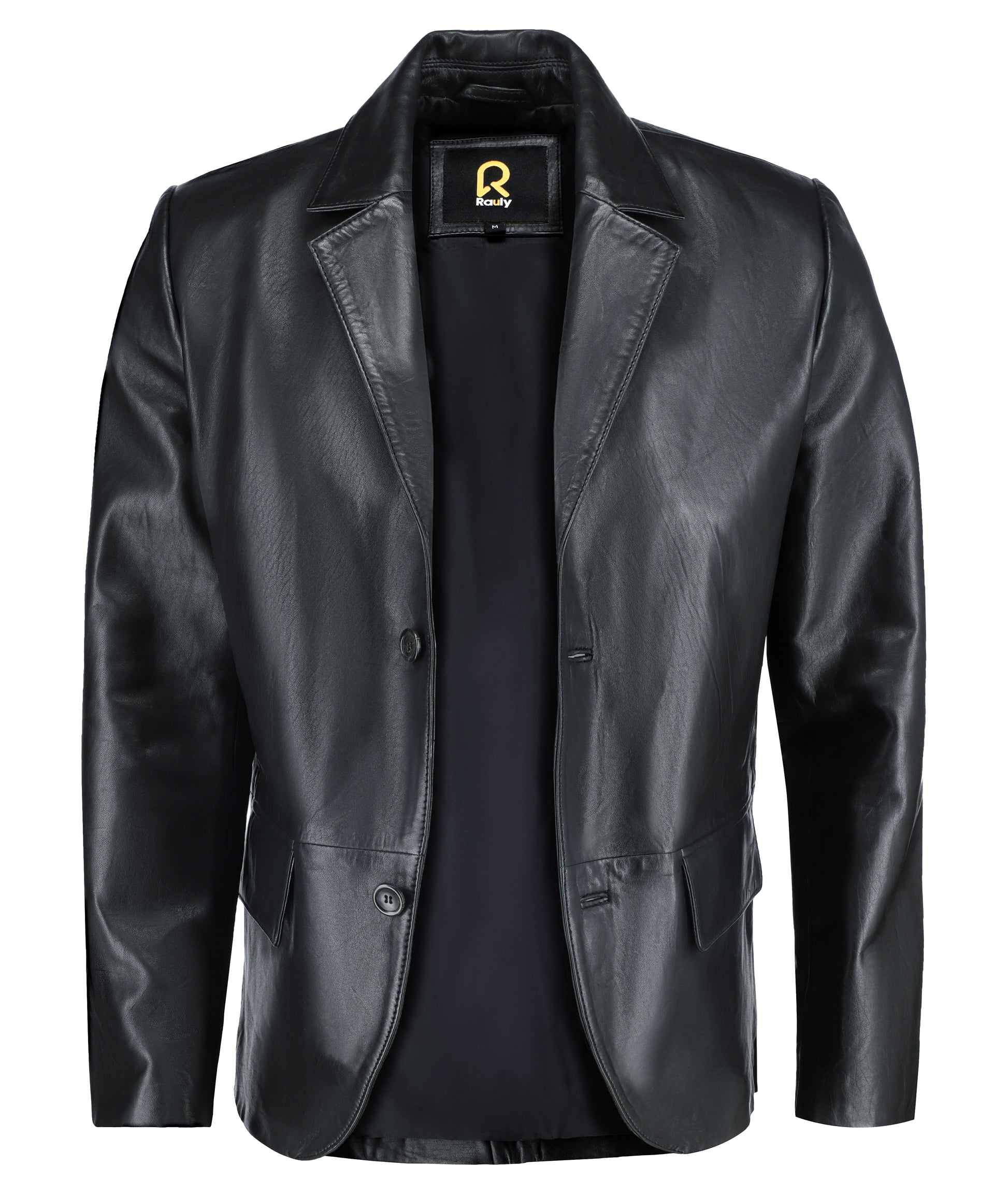 Notched Collar Classic Bond’s Style Ultimate Leather Blazer (Black)
