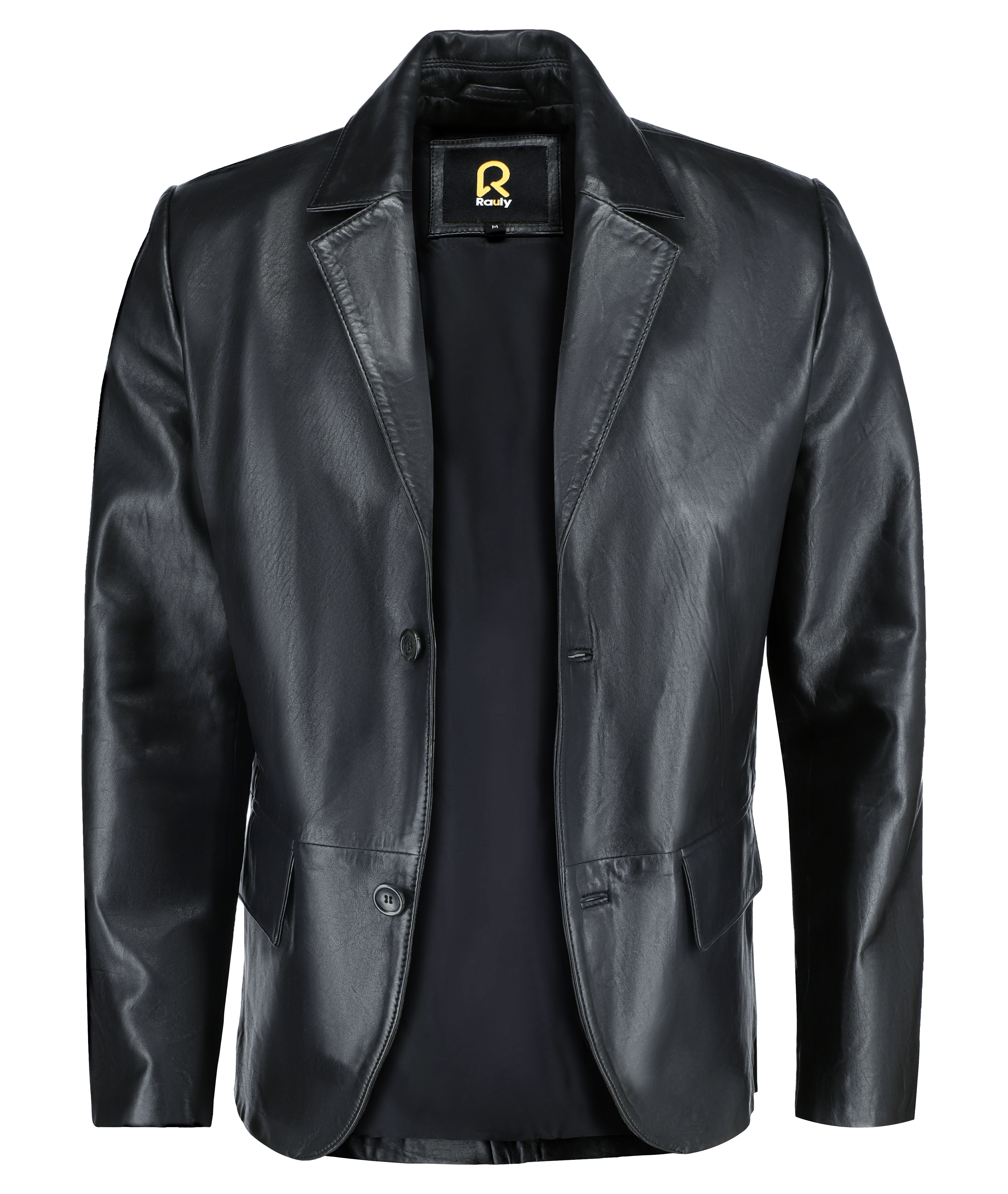 Notched Collar Classic Bond’s Style Ultimate Leather Blazer (Black)