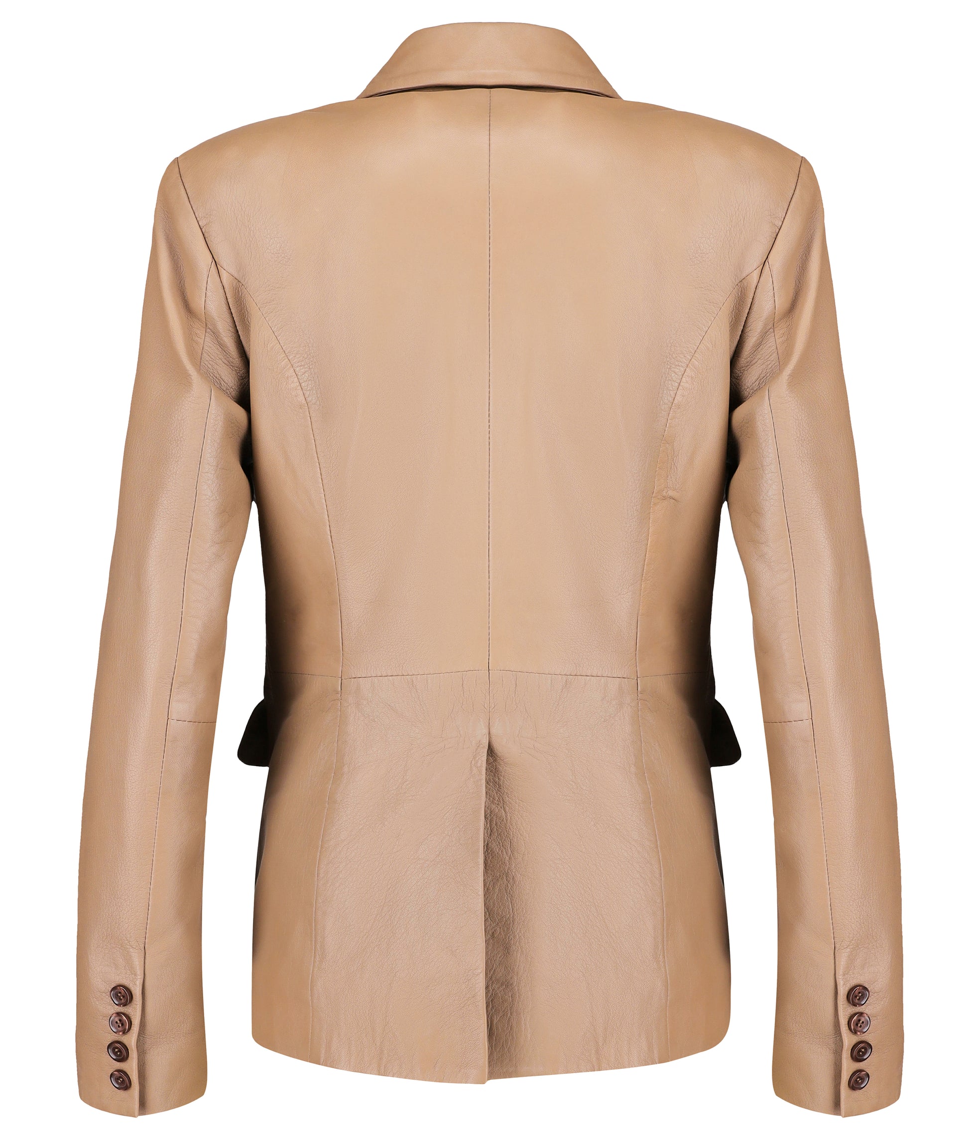 Double Breasted Fancy Buttons Lambskin Leather Blazer (Tan)