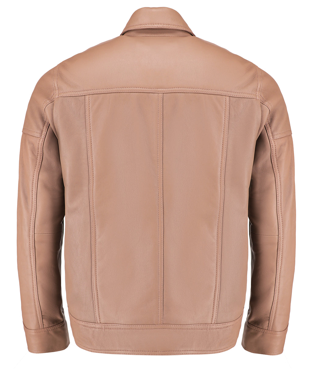 Polo Collar Premium Leather Jacket (Tan)