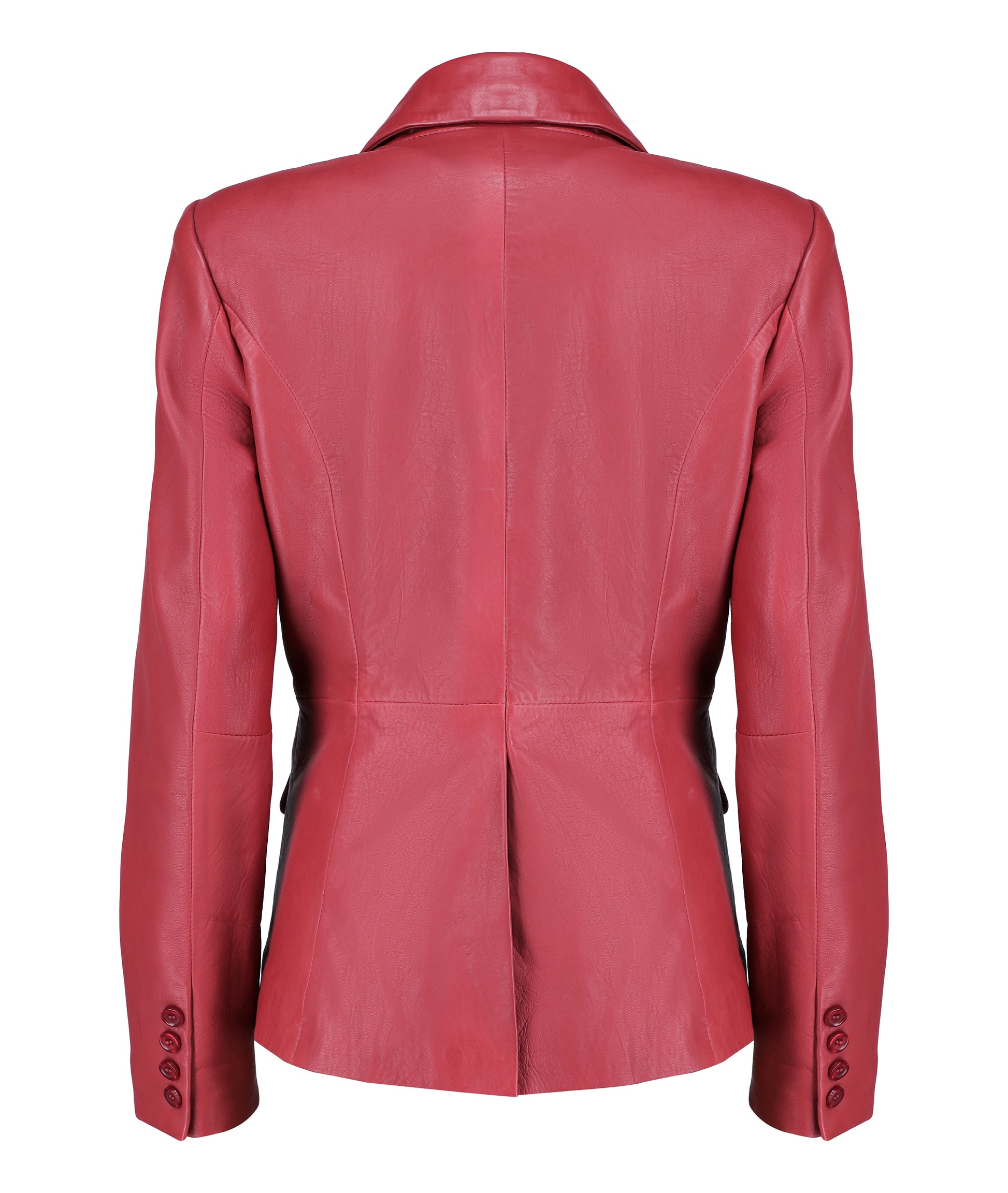 Double Breasted Fancy Buttons Lambskin Leather Blazer (Red)
