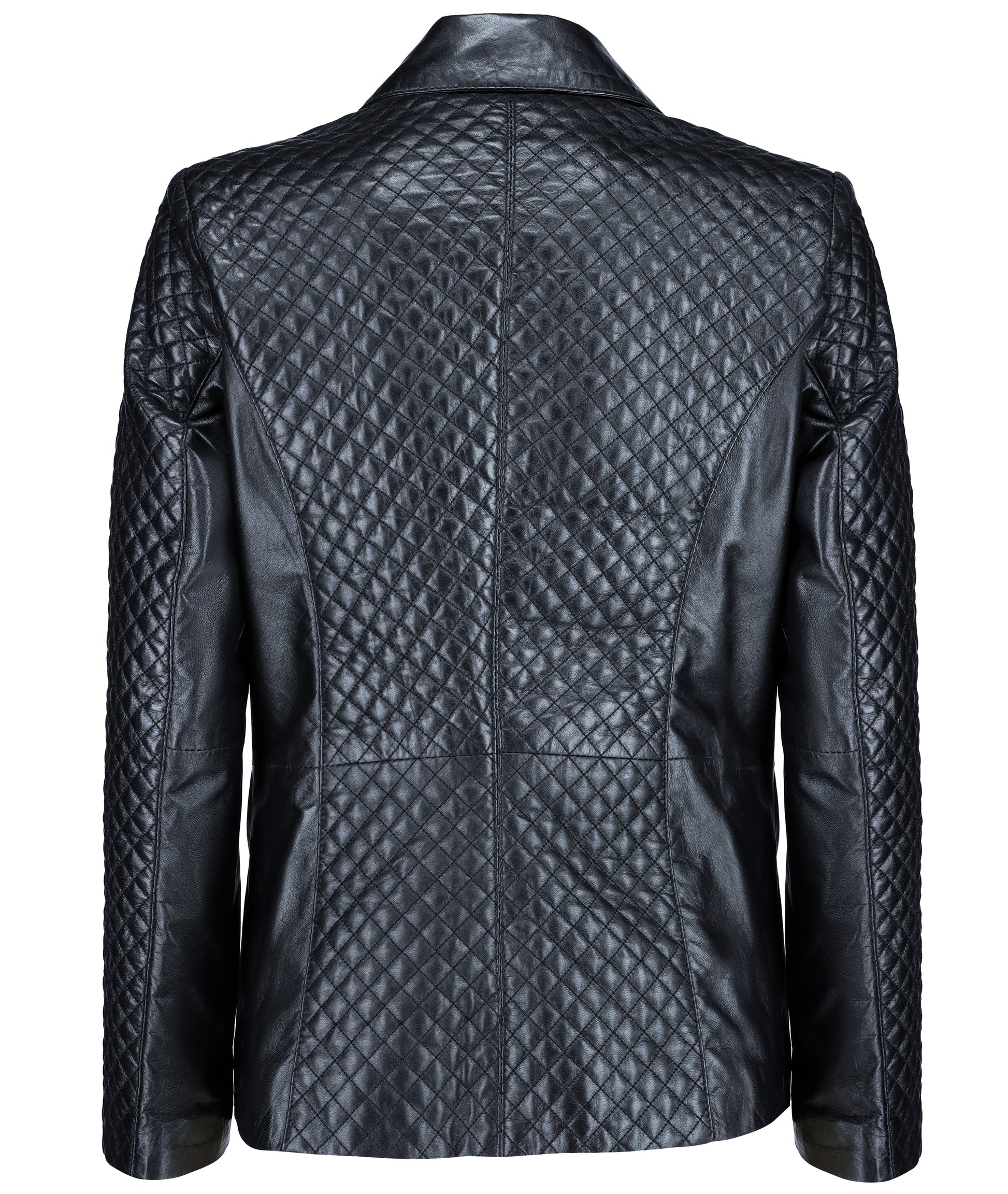 Quilted Front Lambskin Leather Blazer (Black)