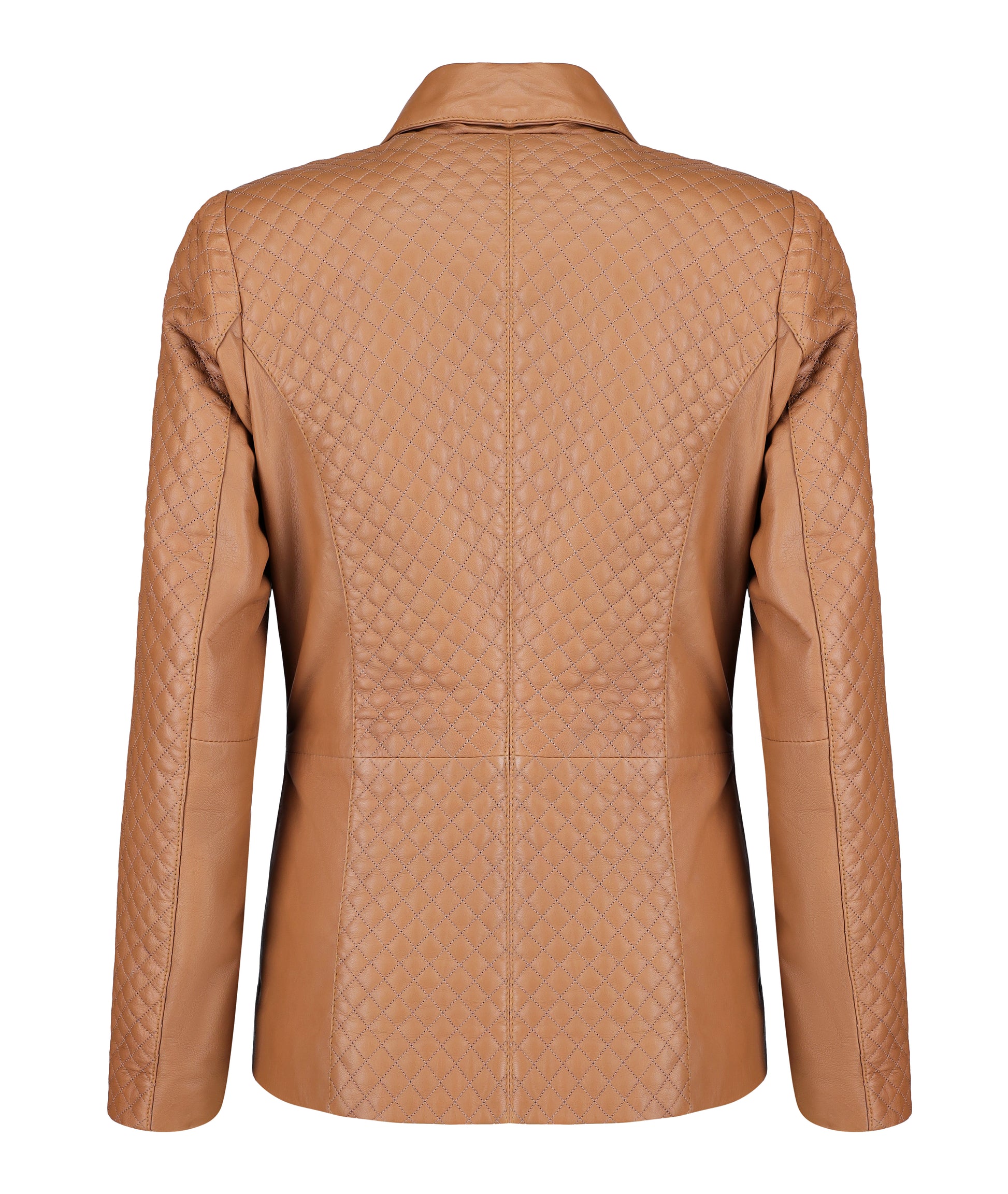 Quilted Front Lambskin Leather Blazer (Cognac)