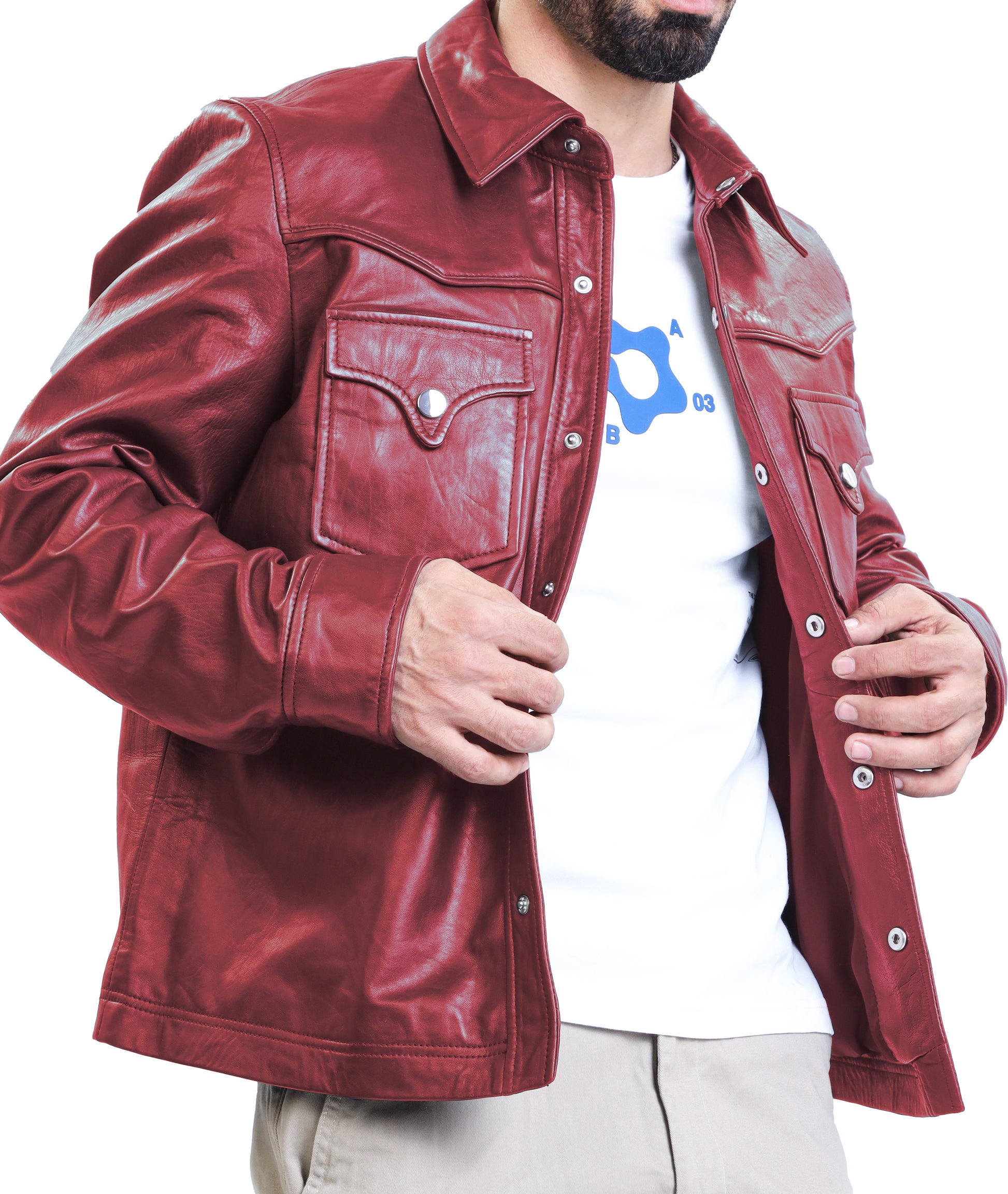 Leather Shirt - Lambskin Leather Blazer Men (Burgundy)