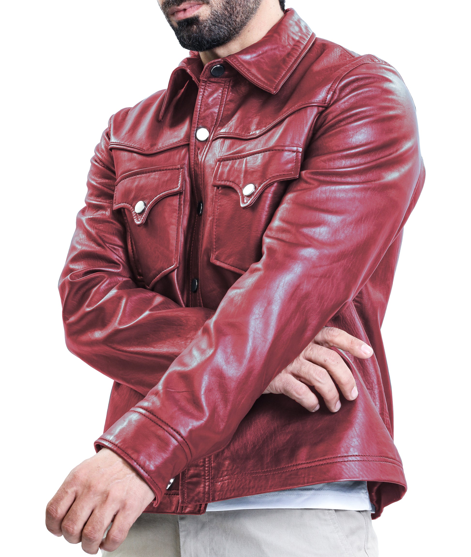 Leather Shirt - Lambskin Leather Blazer Men (Burgundy)