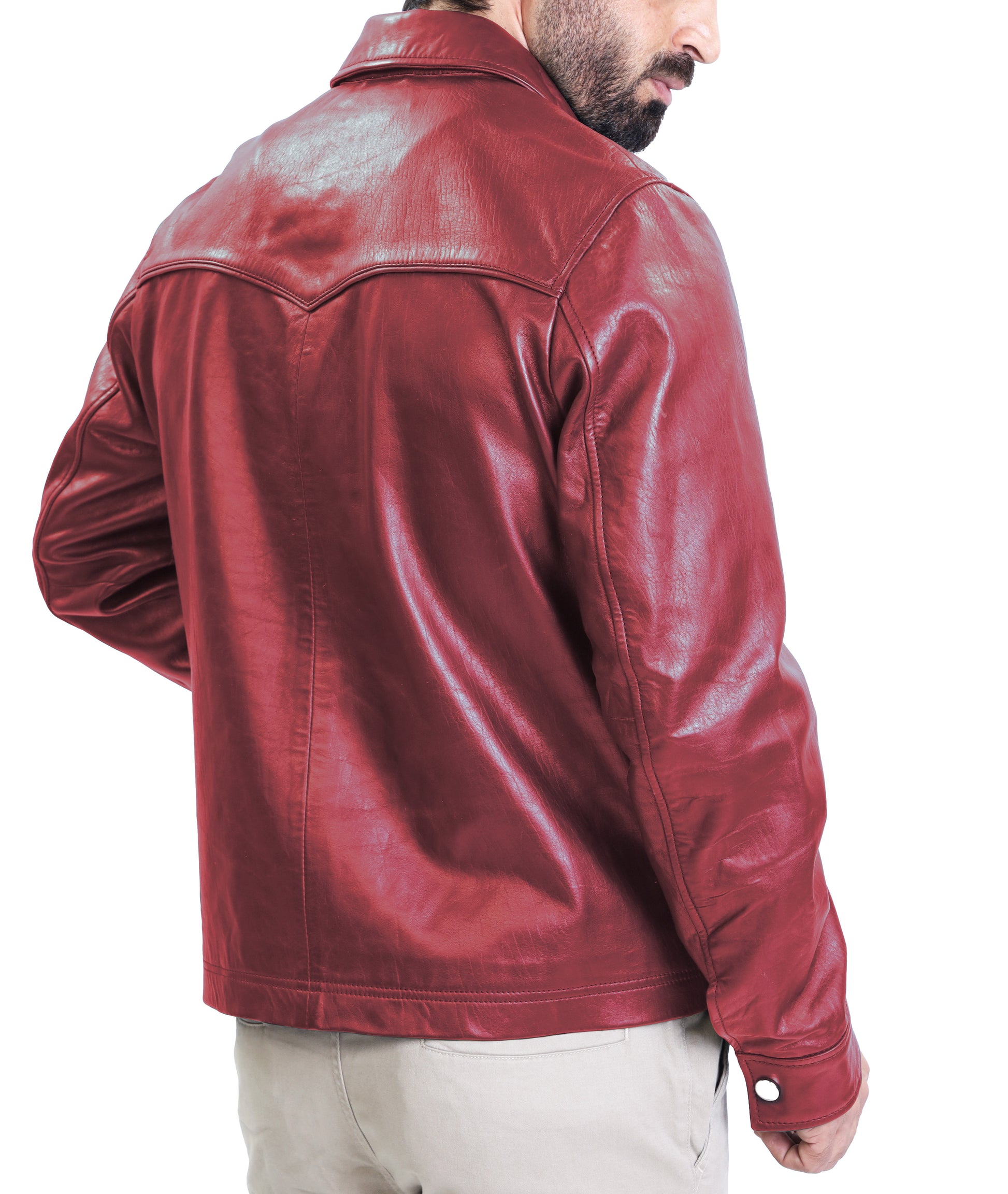 Leather Shirt - Lambskin Leather Blazer Men (Burgundy)