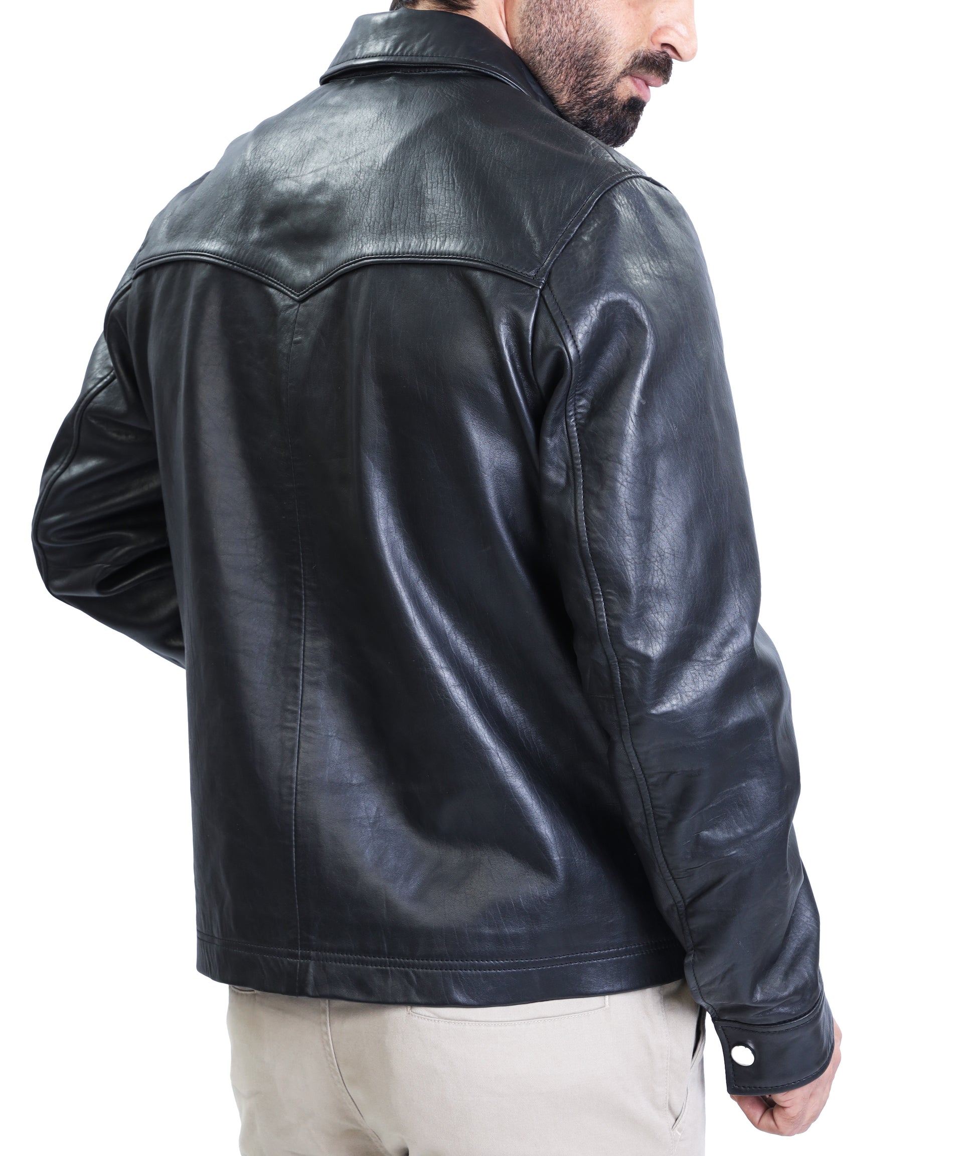 Leather Shirt - Lambskin Leather Blazer Men (Black)